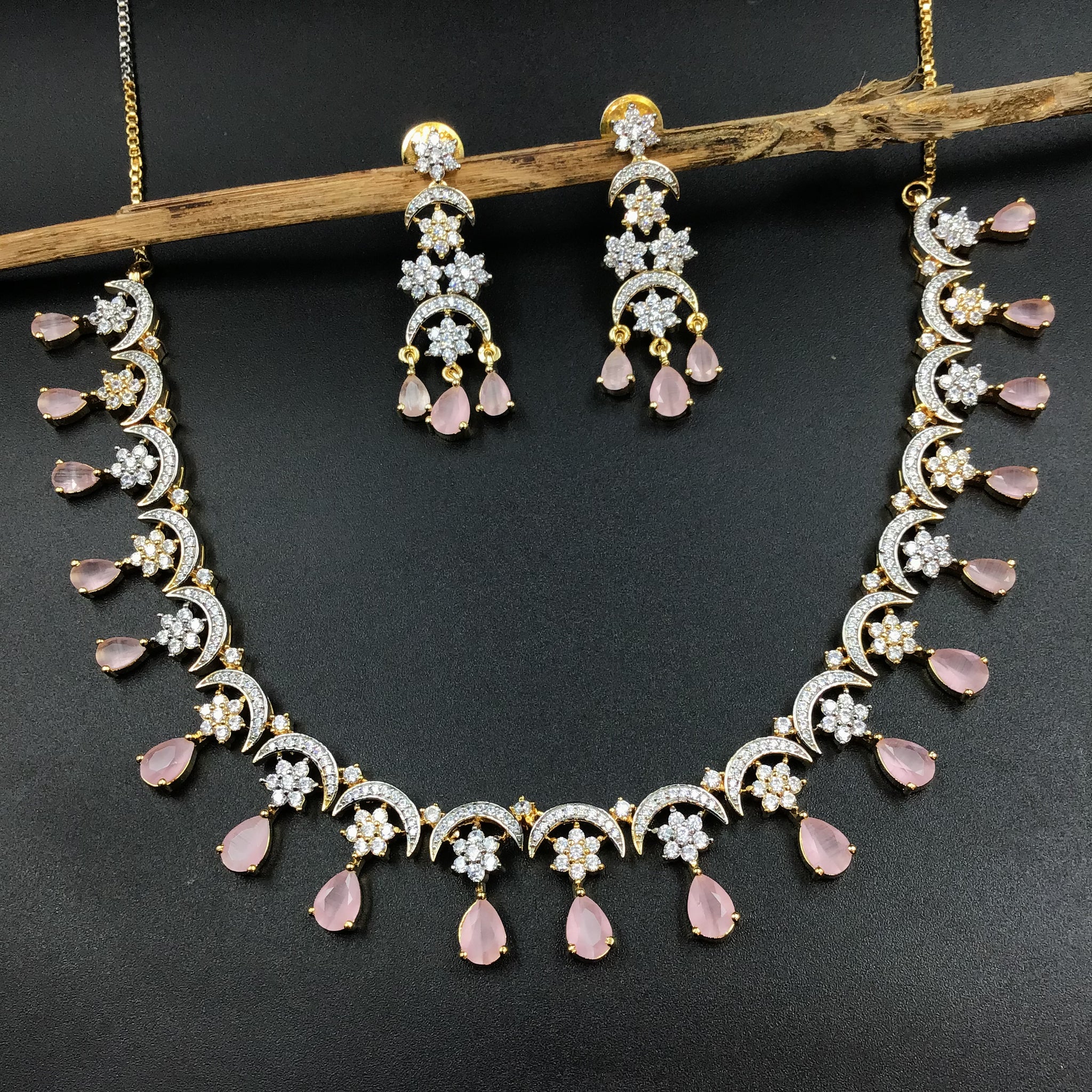 Round Neck Zircon/AD Necklace Set 6204-08 - Dazzles Jewellery