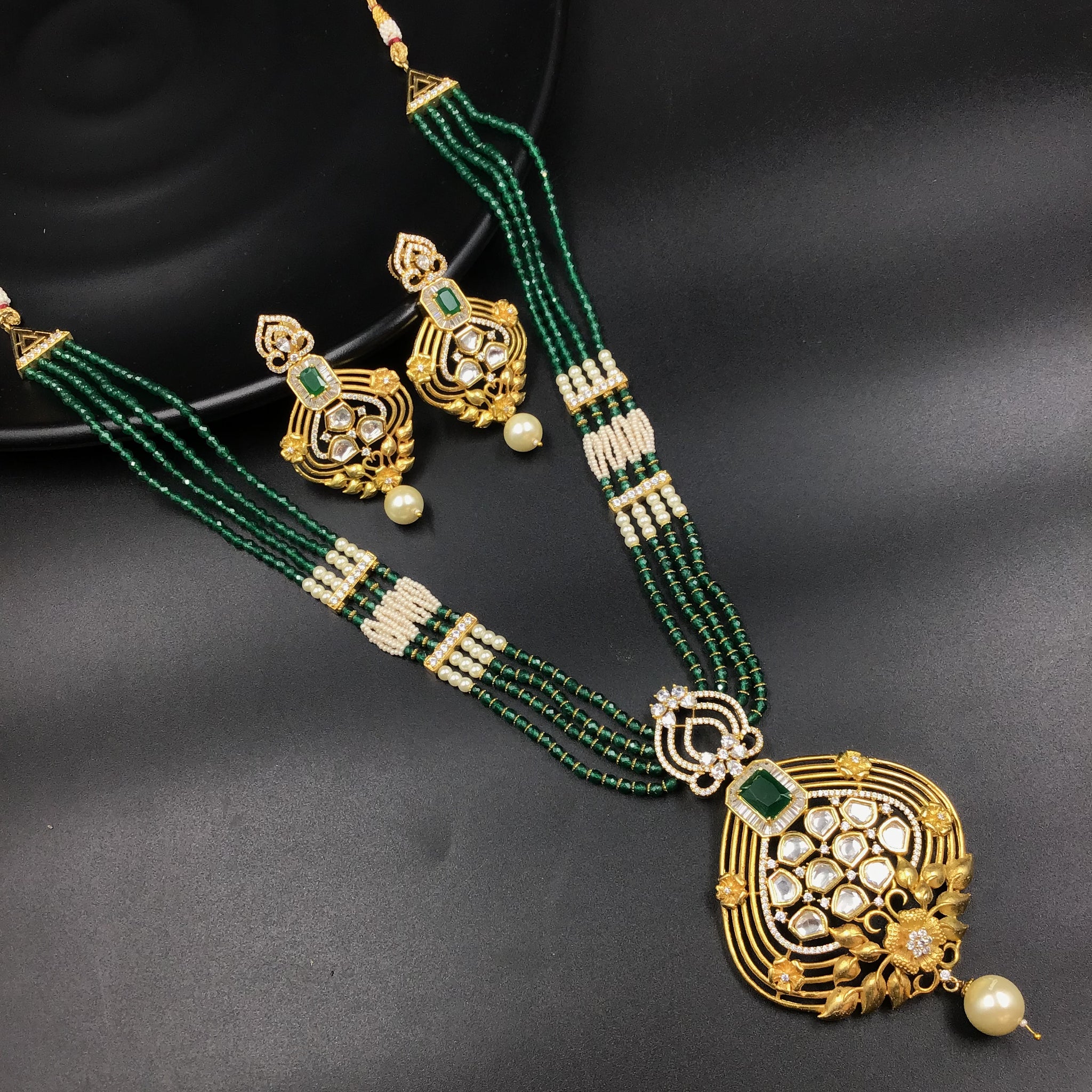 Green Zircon/AD Pendant Set1291-5356 - Dazzles Jewellery