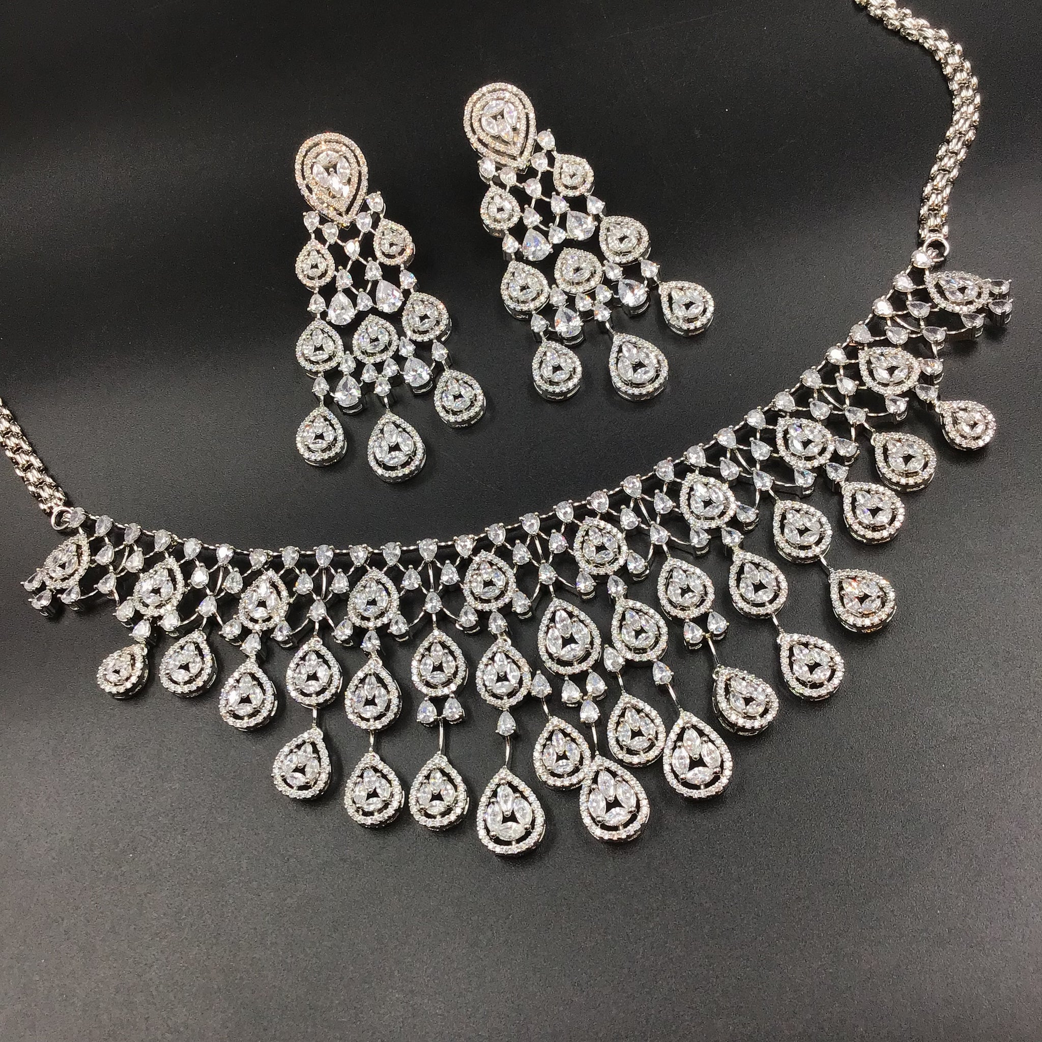 Silver Polish Zircon/AD Necklace Set 6758-69 - Dazzles Jewellery