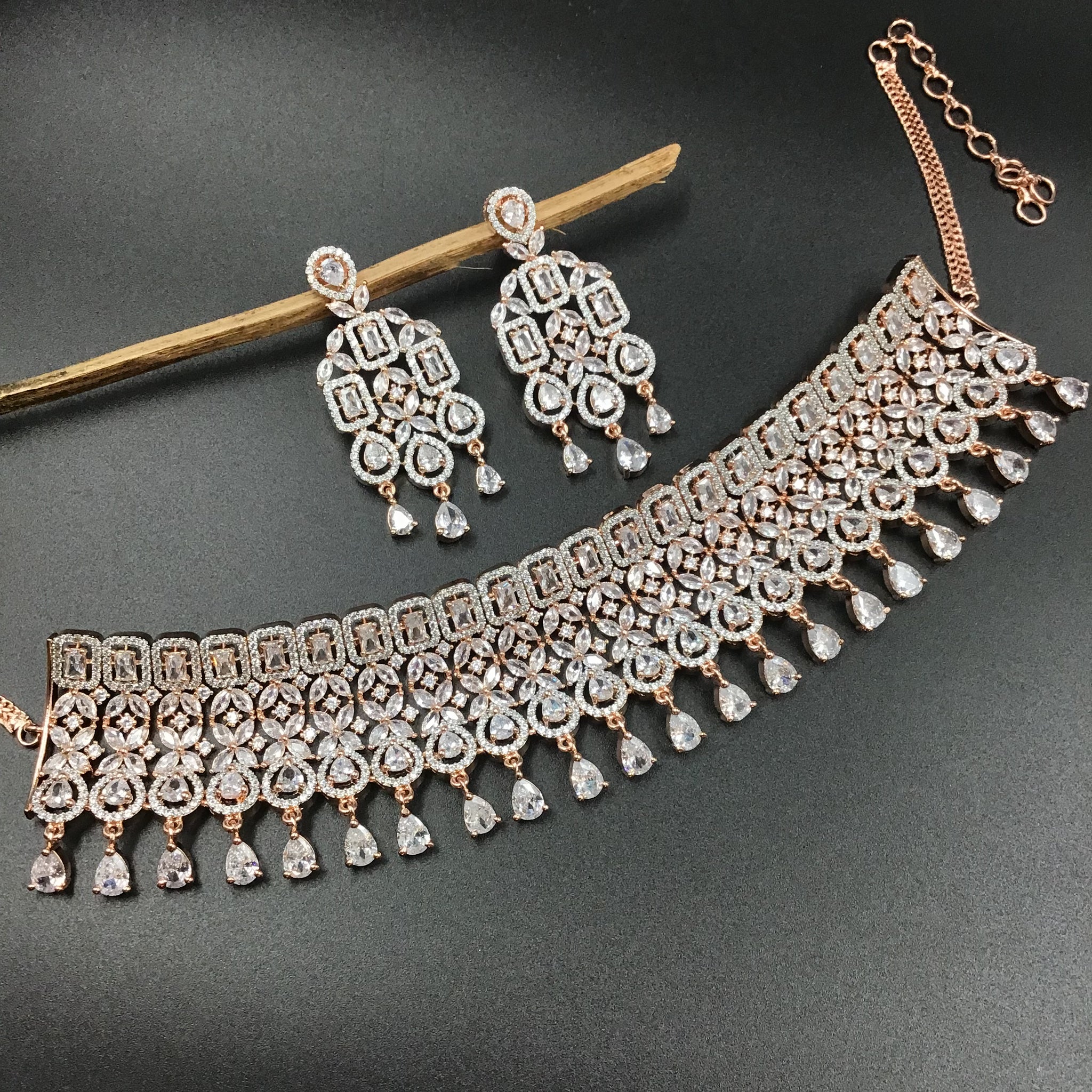 Choker Zircon/AD Necklace Set 3160-11 - Dazzles Jewellery