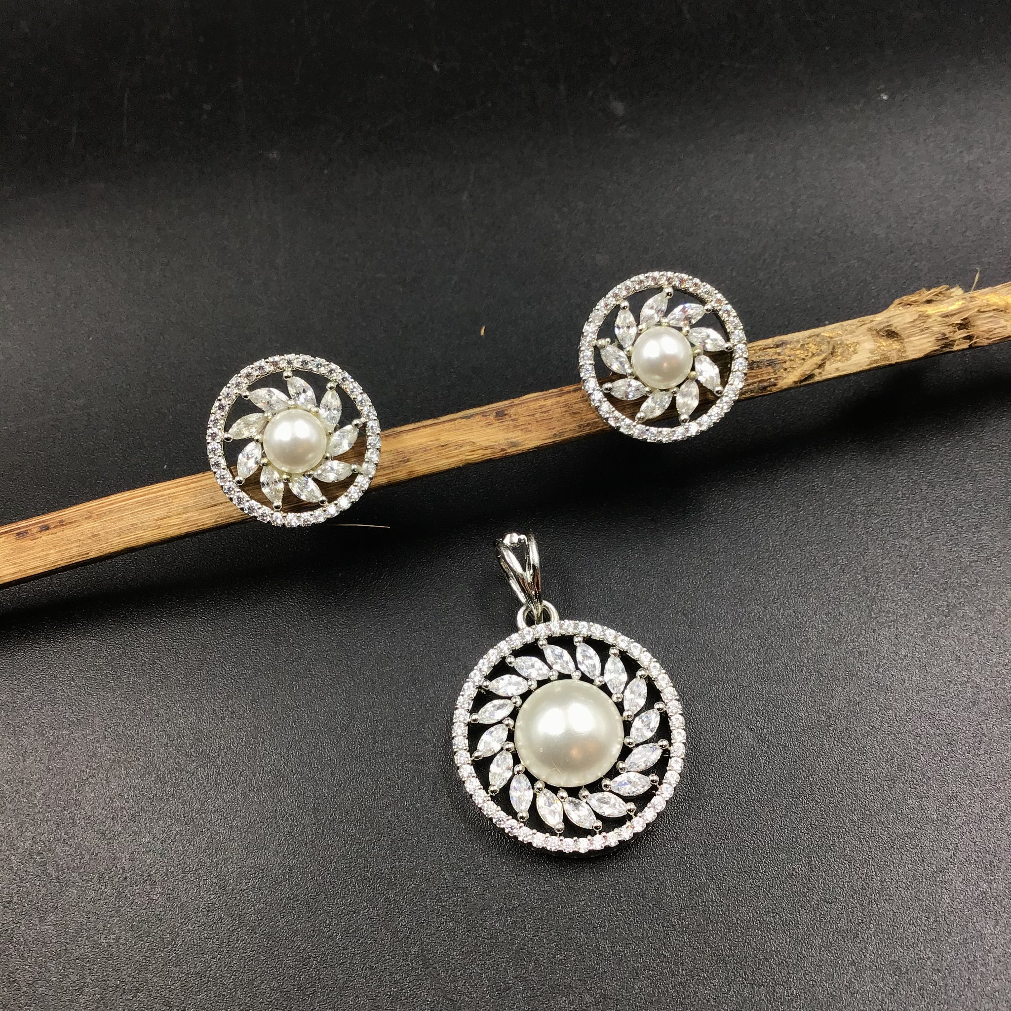 Silver Zircon/AD Pendant Set 16094-3241 - Dazzles Jewellery