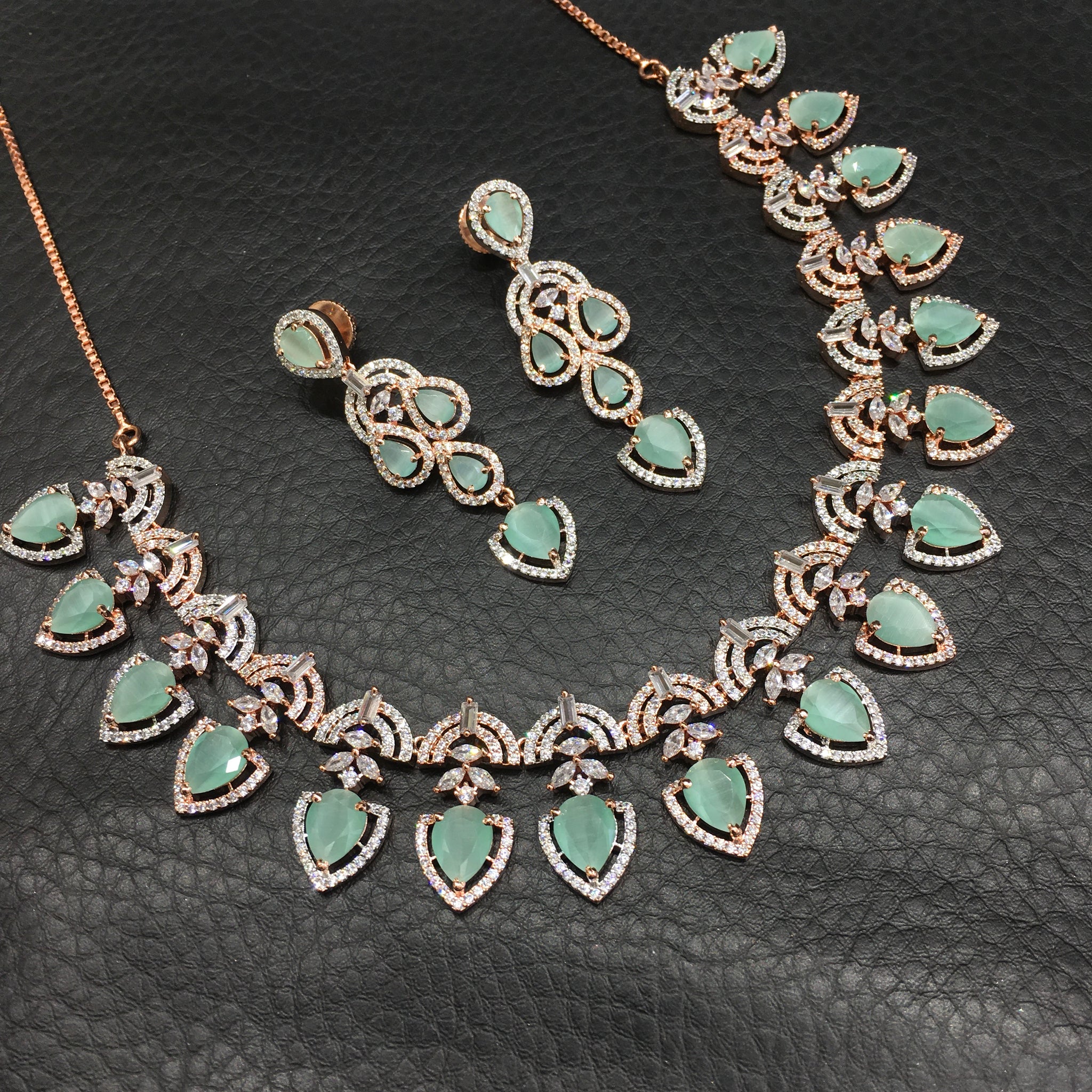 Mint Green Zircon/AD Necklace Set 16819-3967 - Dazzles Jewellery