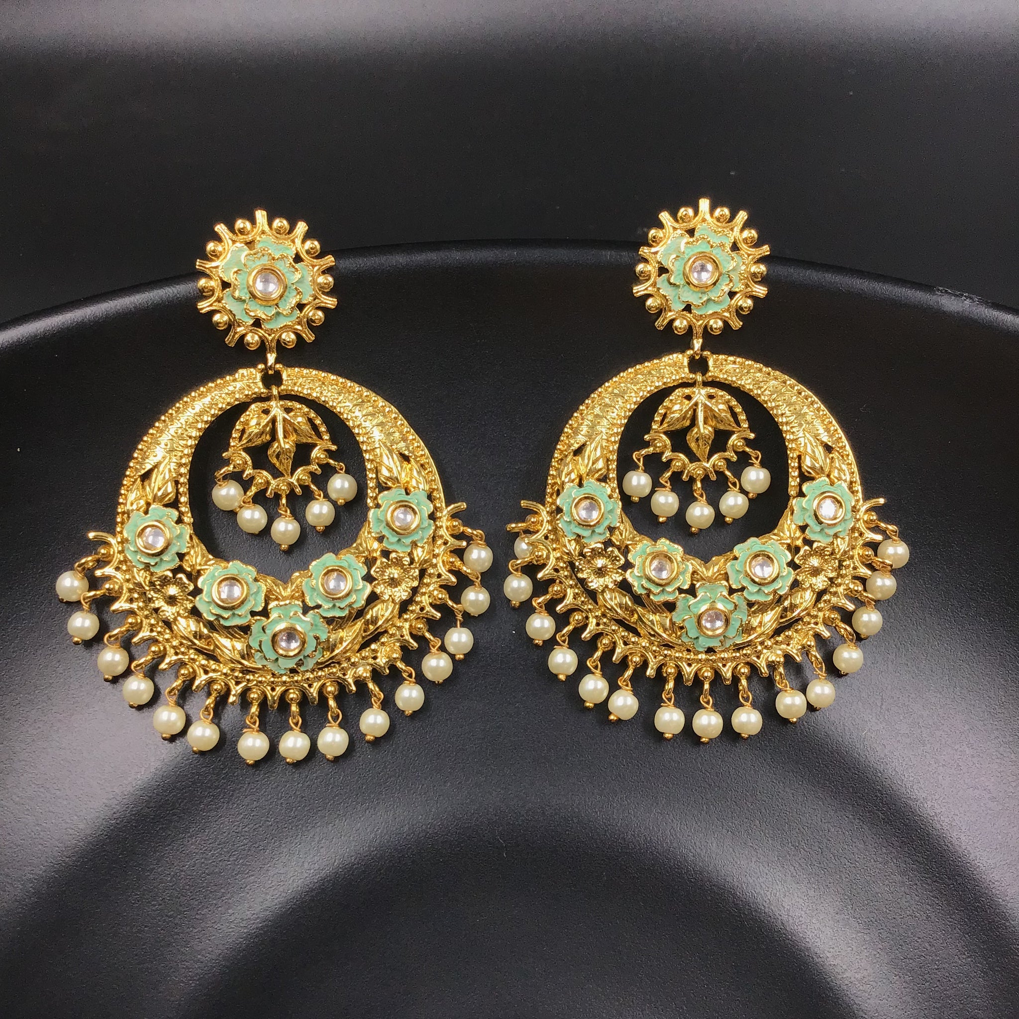 Meenakari Gold Plated Chandbali 6314-1535 - Dazzles Jewellery