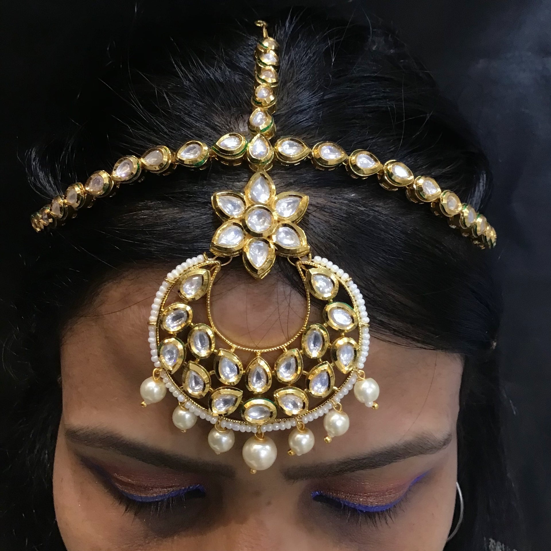 White Kundan Bridal Mathapatti 15495 - Dazzles Jewellery