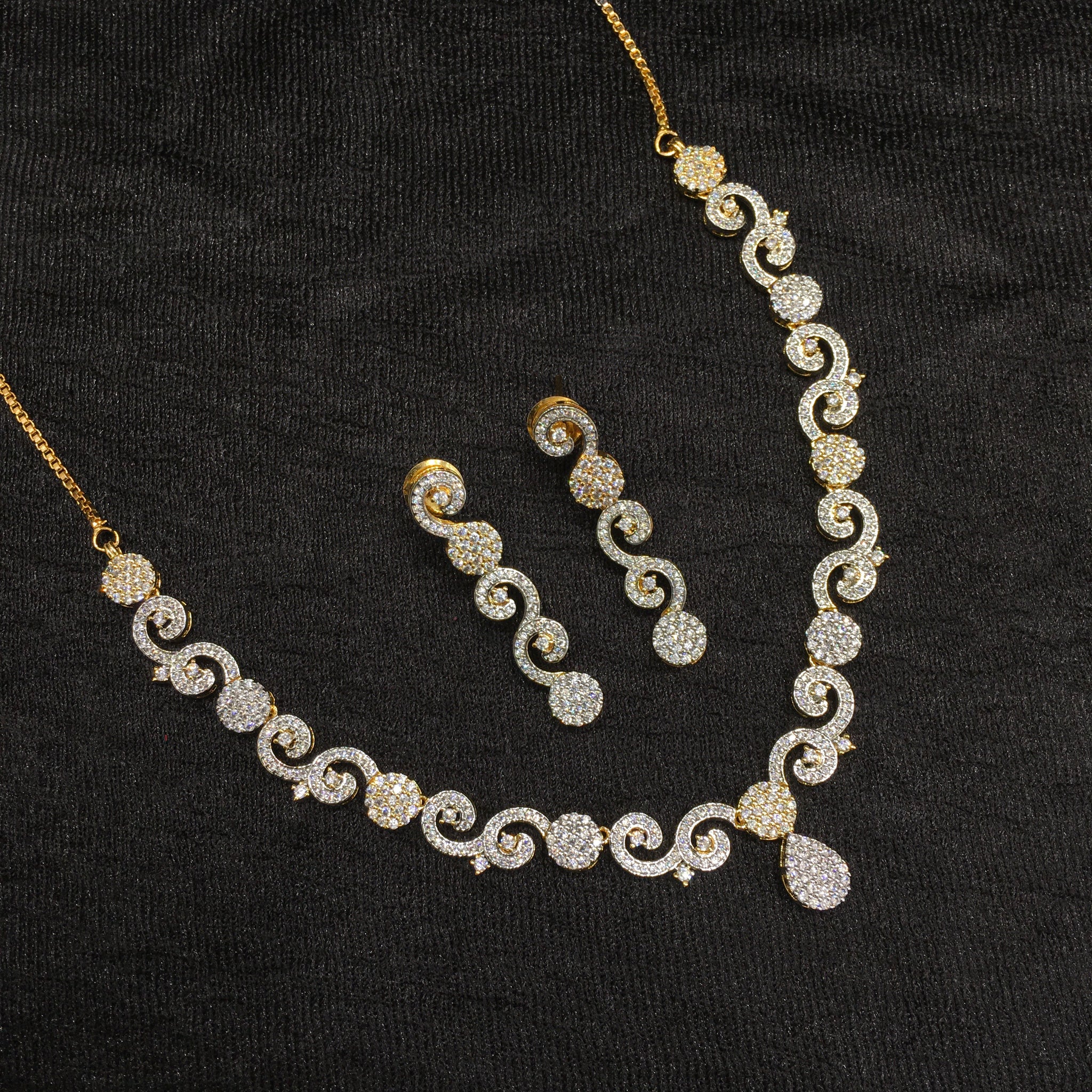 Round Neck Zircon/AD Necklace Set 6212-08 - Dazzles Jewellery