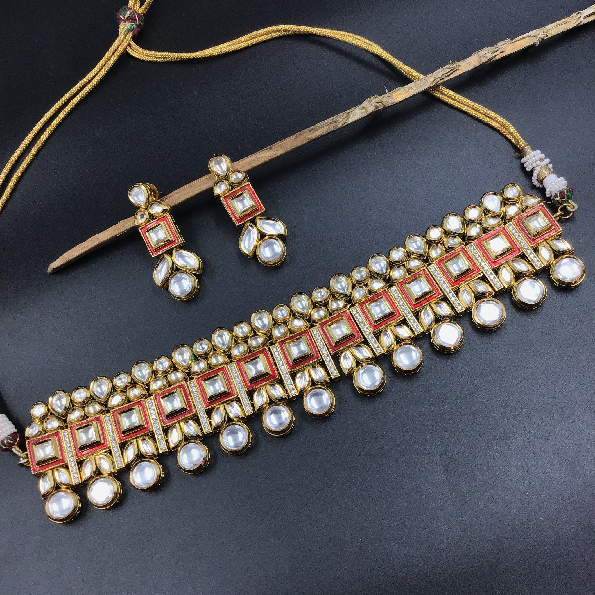 Choker Kundan Necklace Set 8265-100 - Dazzles Jewellery
