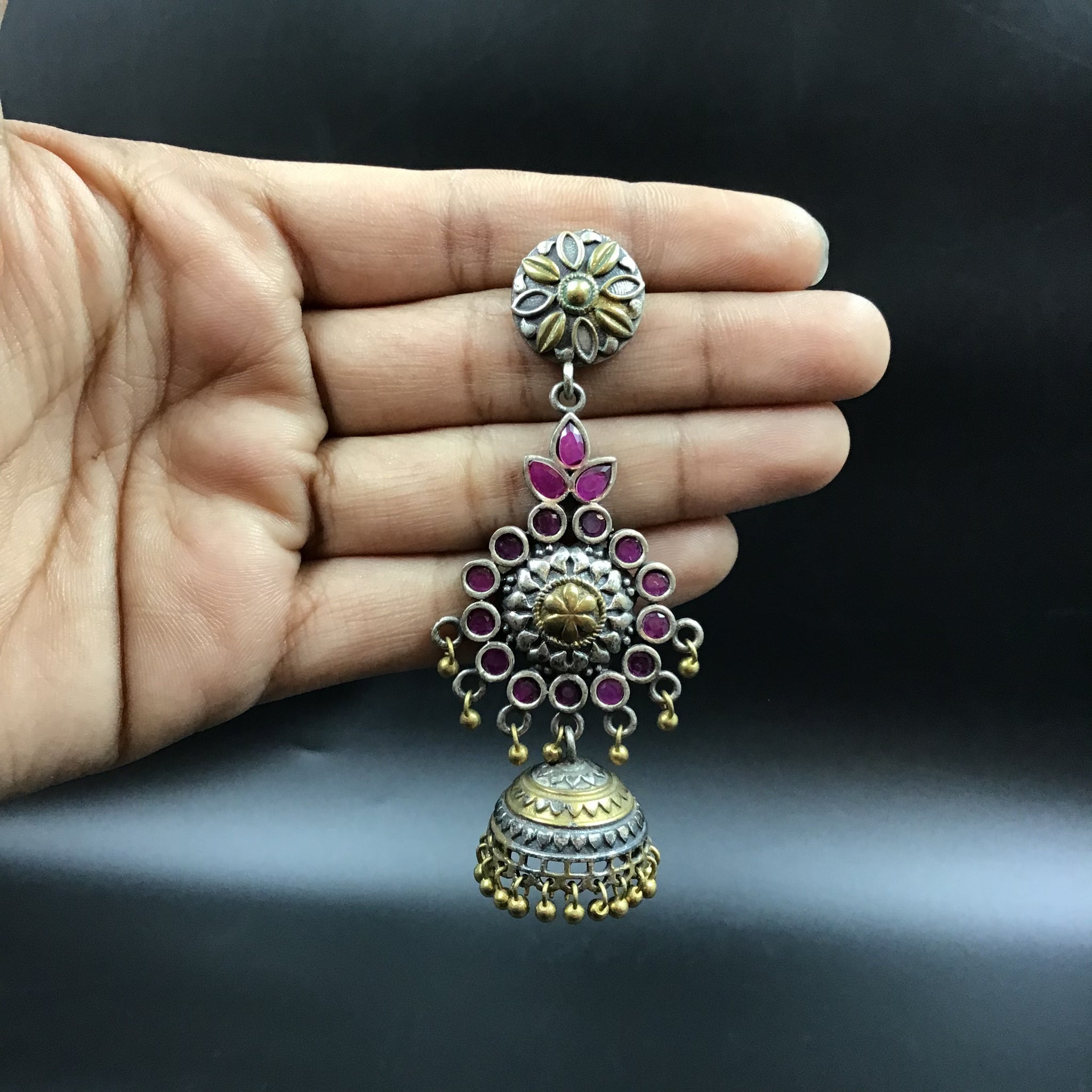 Oxidized Jhumki Ruby - Dazzles Jewellery