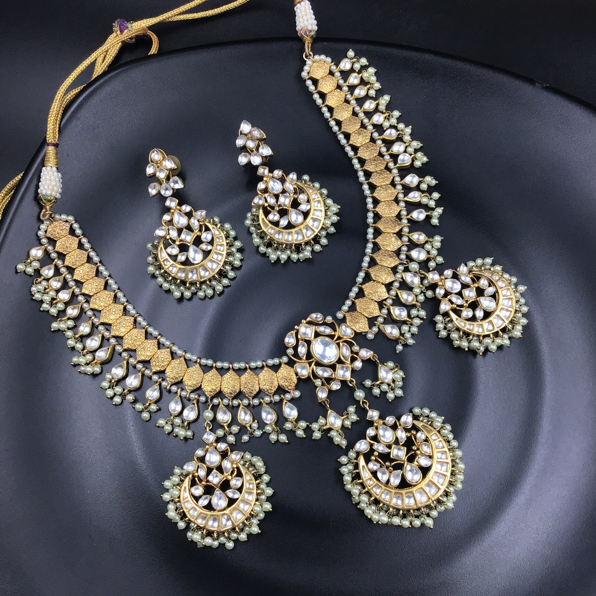 Pachhi Kundan Necklace Set in Antique Polish 5421-9486 - Dazzles Jewellery