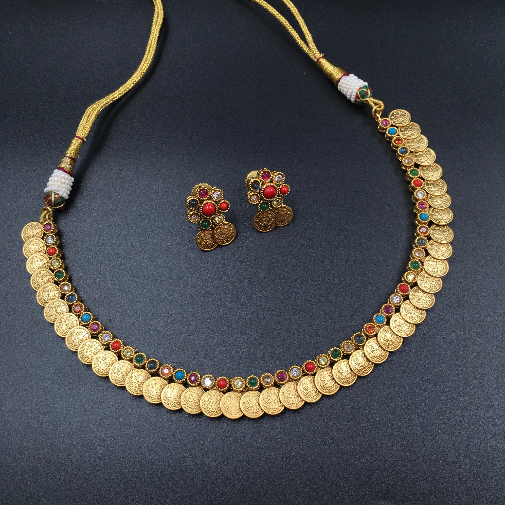 Round Neck Temple Necklace Set 3622-28 - Dazzles Jewellery