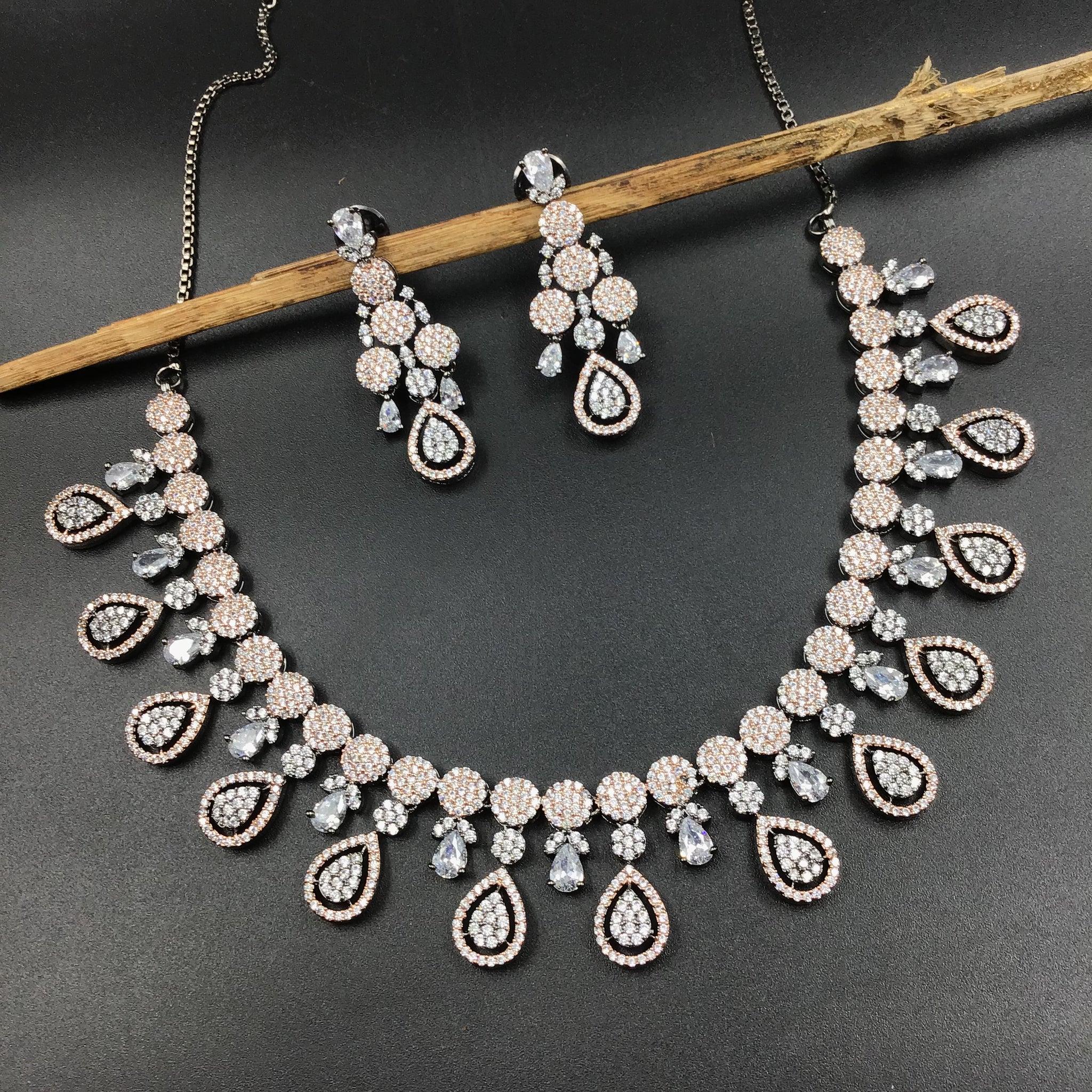 Round Neck Zircon/AD Necklace Set 6205-08 - Dazzles Jewellery