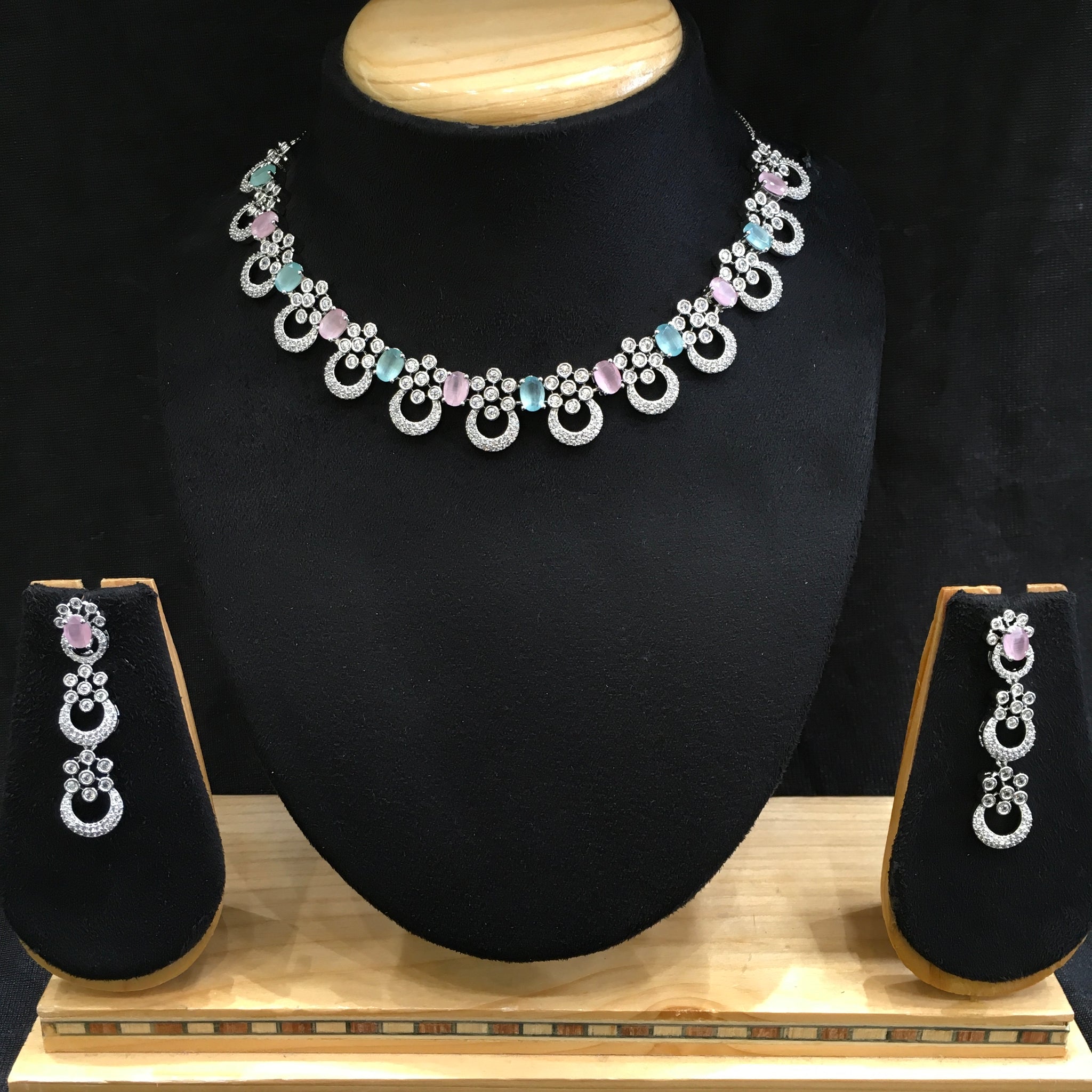 Round Neck Zircon/AD Necklace Set 5930-69 - Dazzles Jewellery