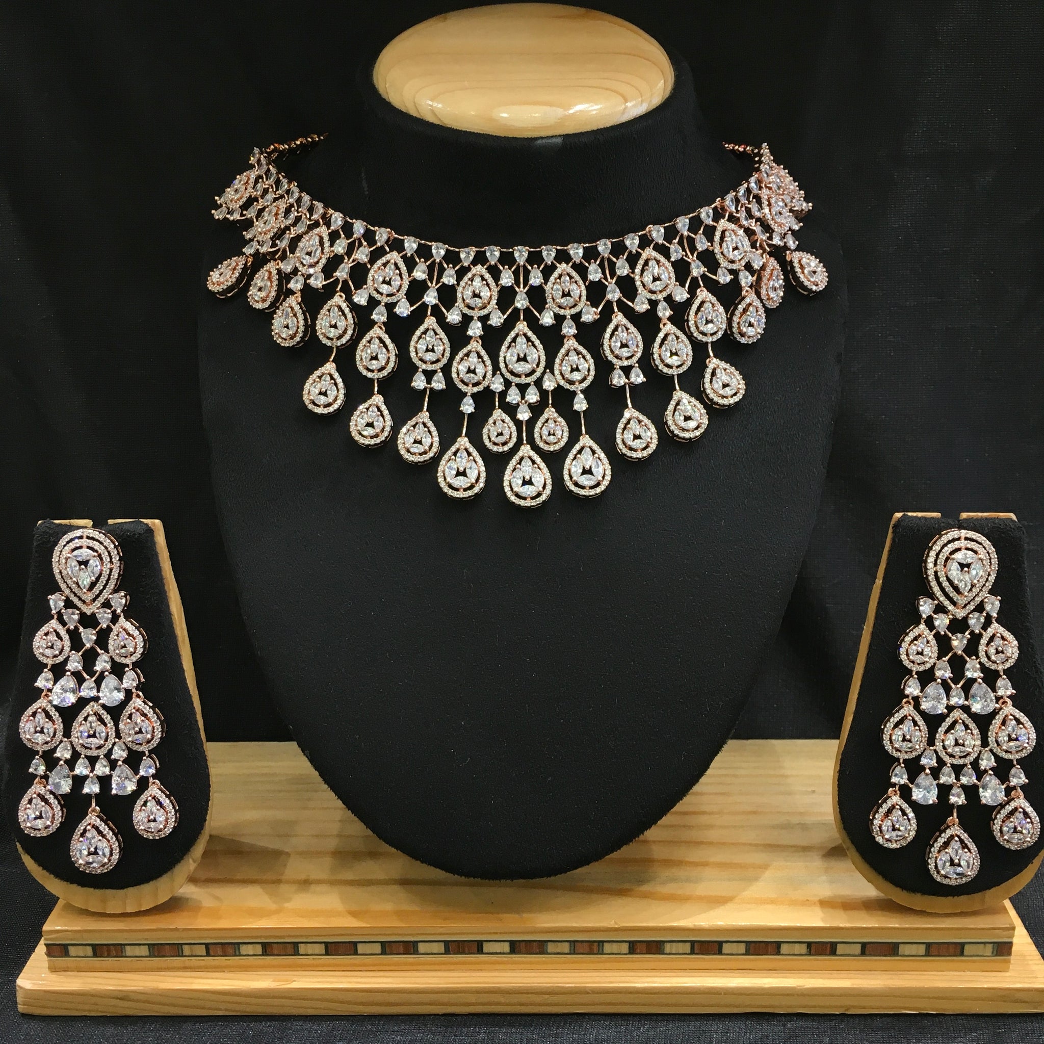 Round Neck Zircon/AD Necklace Set 6221-08 - Dazzles Jewellery