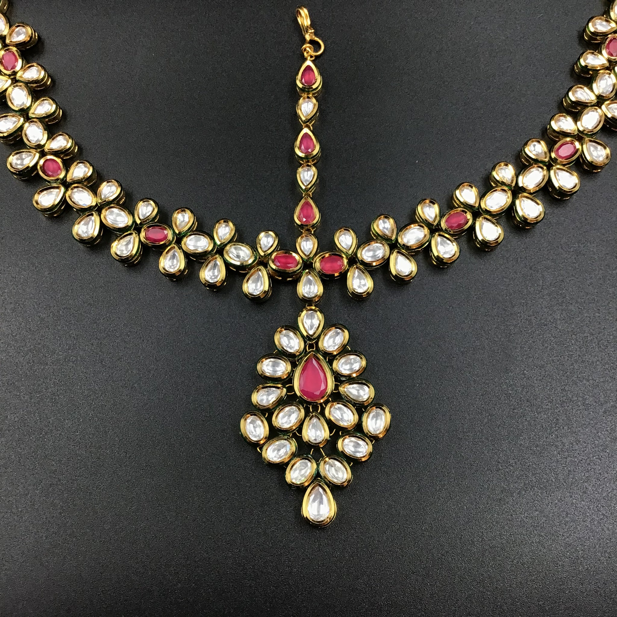 Ruby Color Bridal Kundan Mathapatti 15490 - Dazzles Jewellery