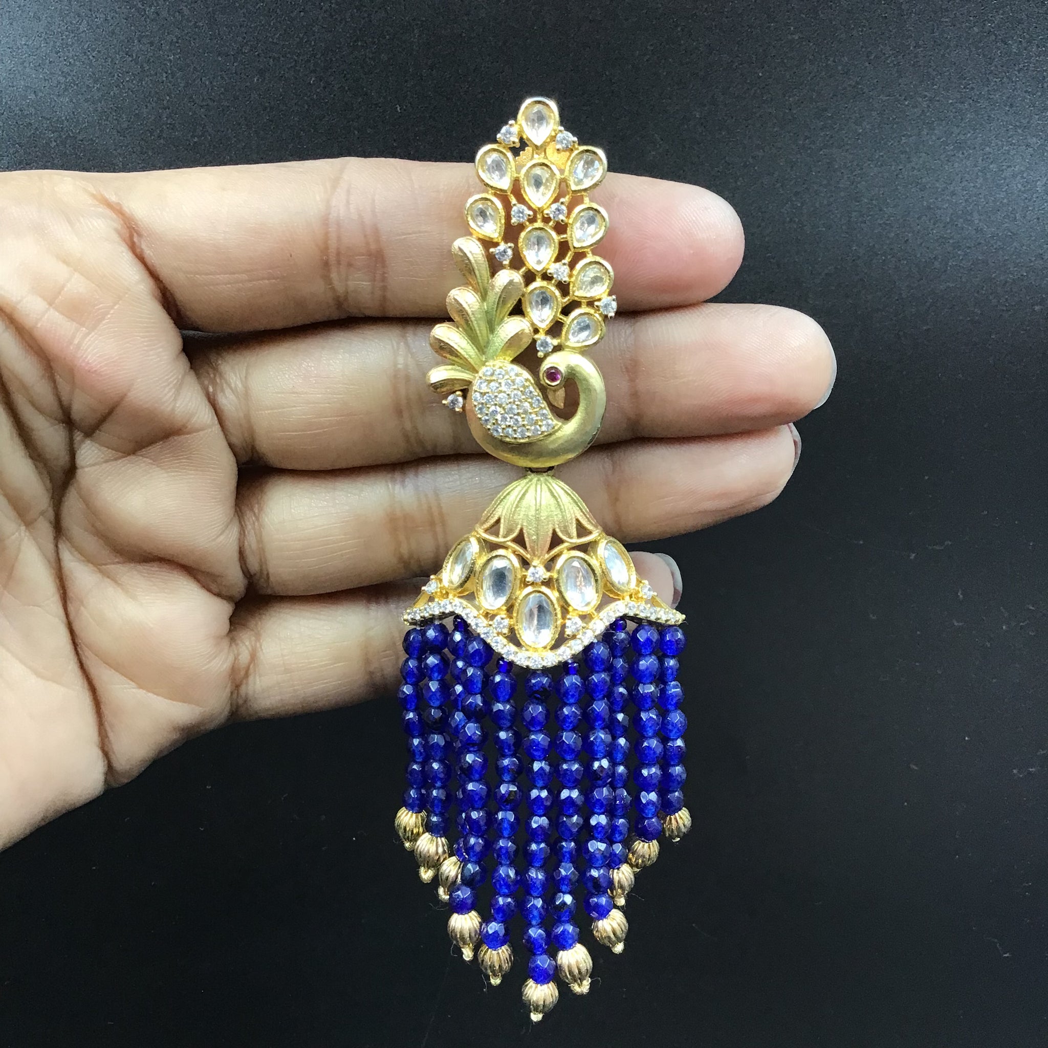 Blue Zircon/AD Long Earring 1330-5395 - Dazzles Jewellery