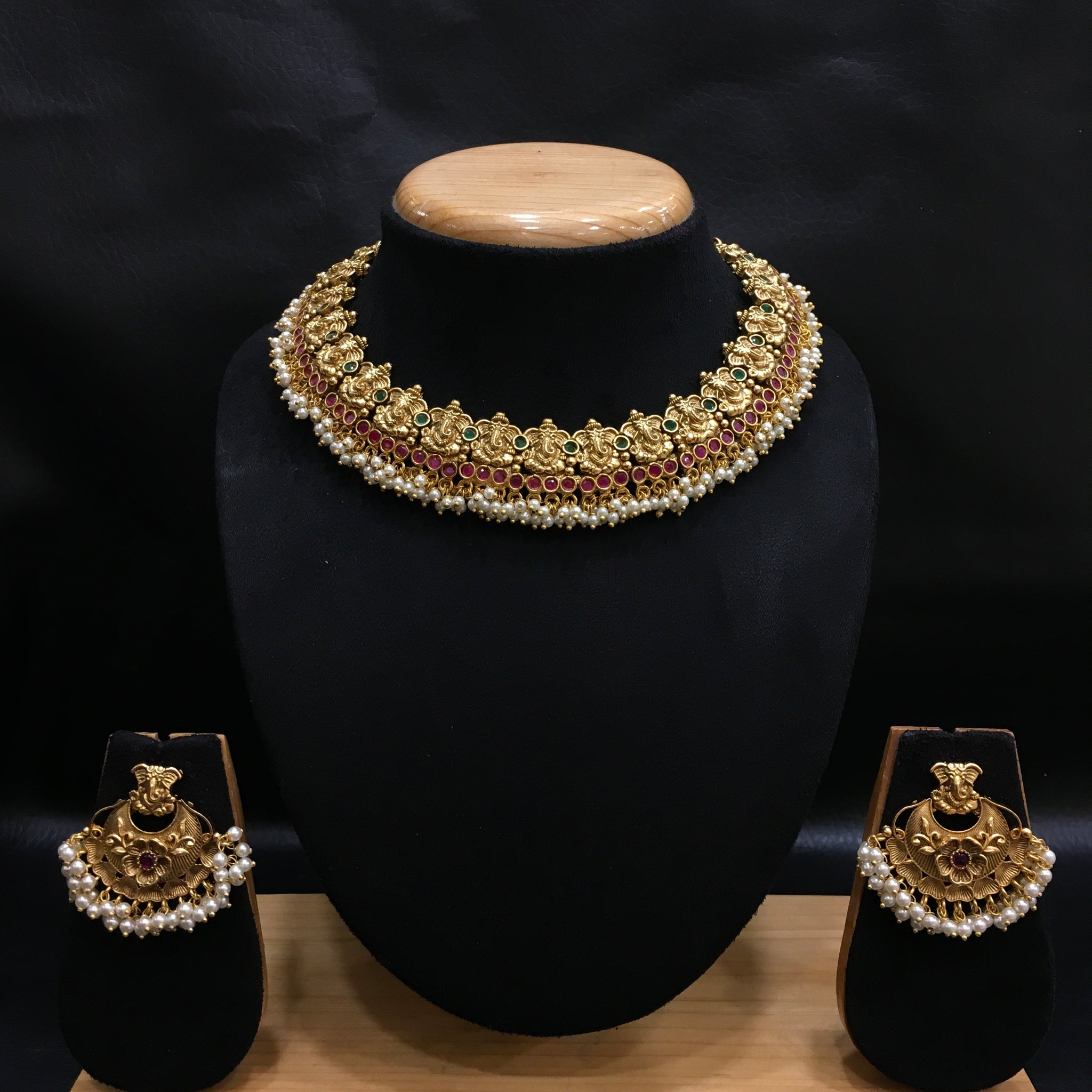Ruby Temple Necklace Set - Dazzles Jewellery
