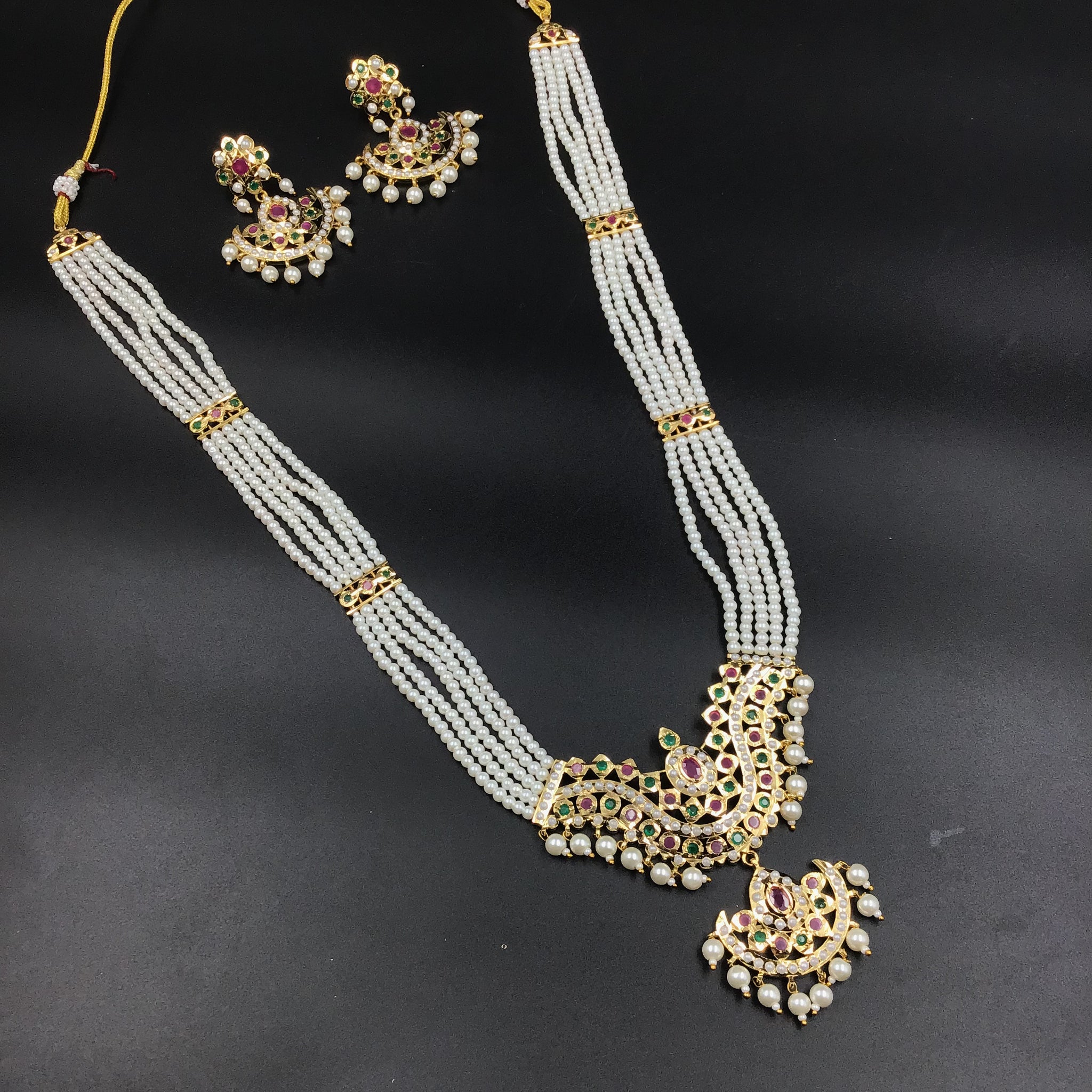 Long Neck Jadau Necklace Set 5992-65 - Dazzles Jewellery