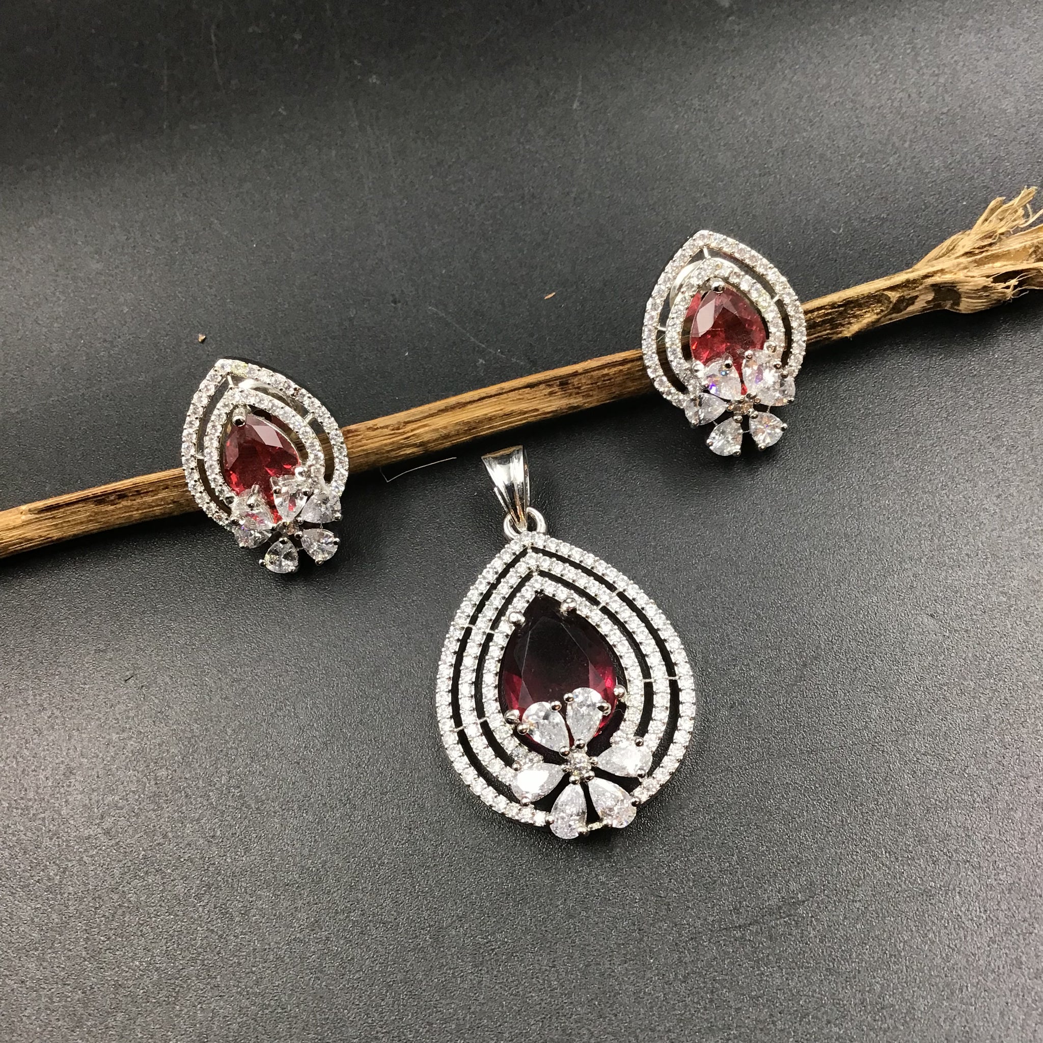 Ruby Zircon/AD Pendant Set - Dazzles Jewellery