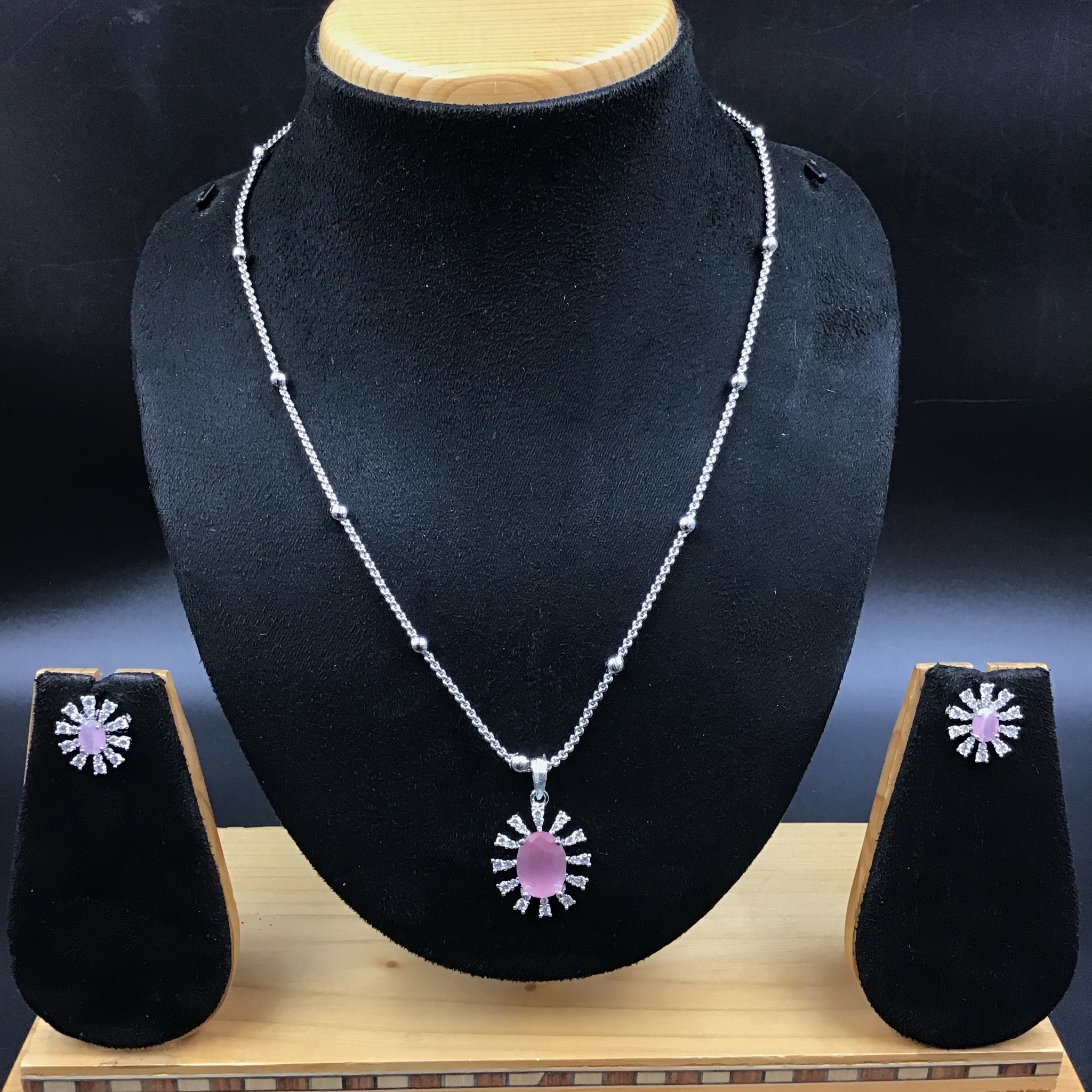 Pink Zircon/AD Pendant Set - Dazzles Jewellery