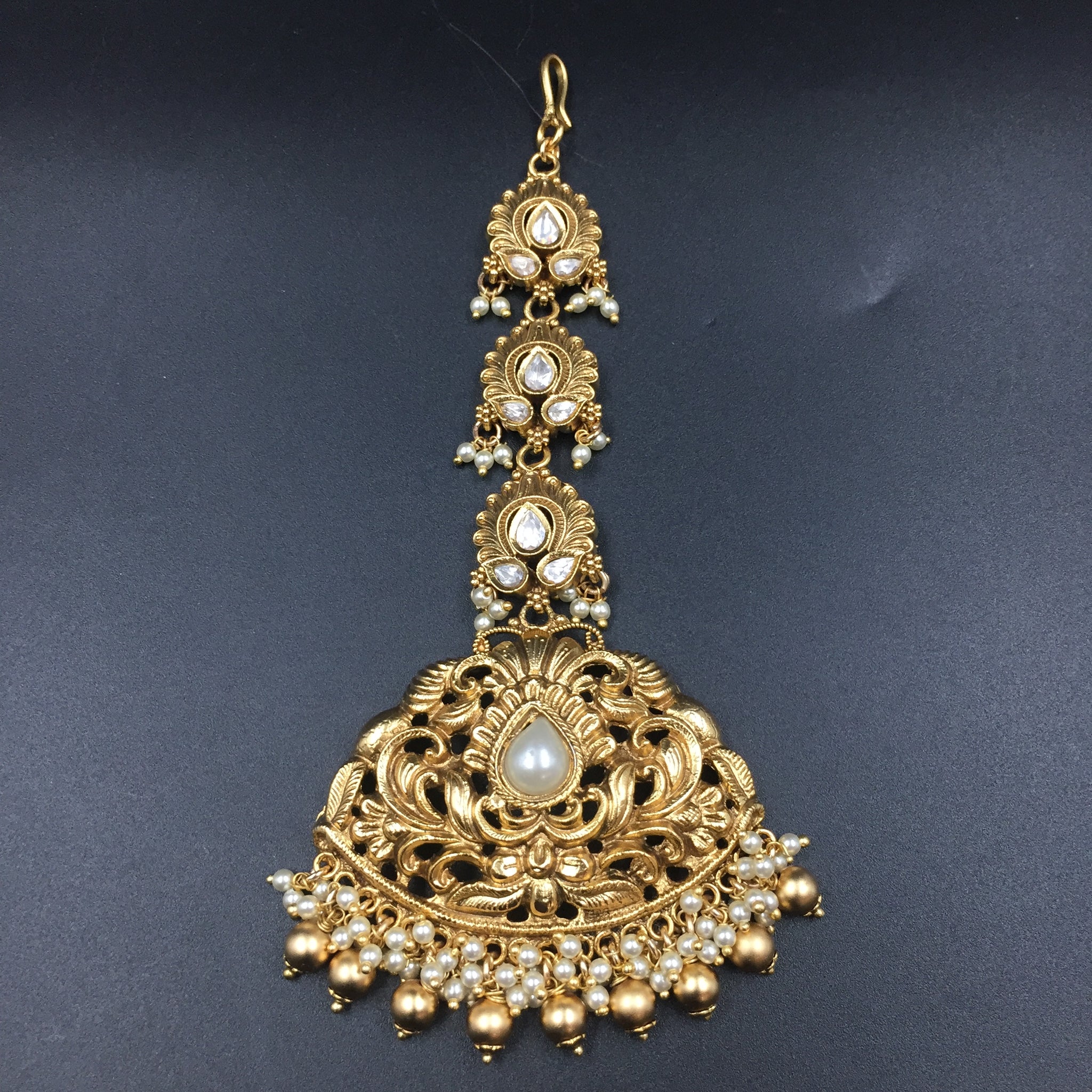 Antique Gold Polish Maang Tikka 3802-28 - Dazzles Jewellery