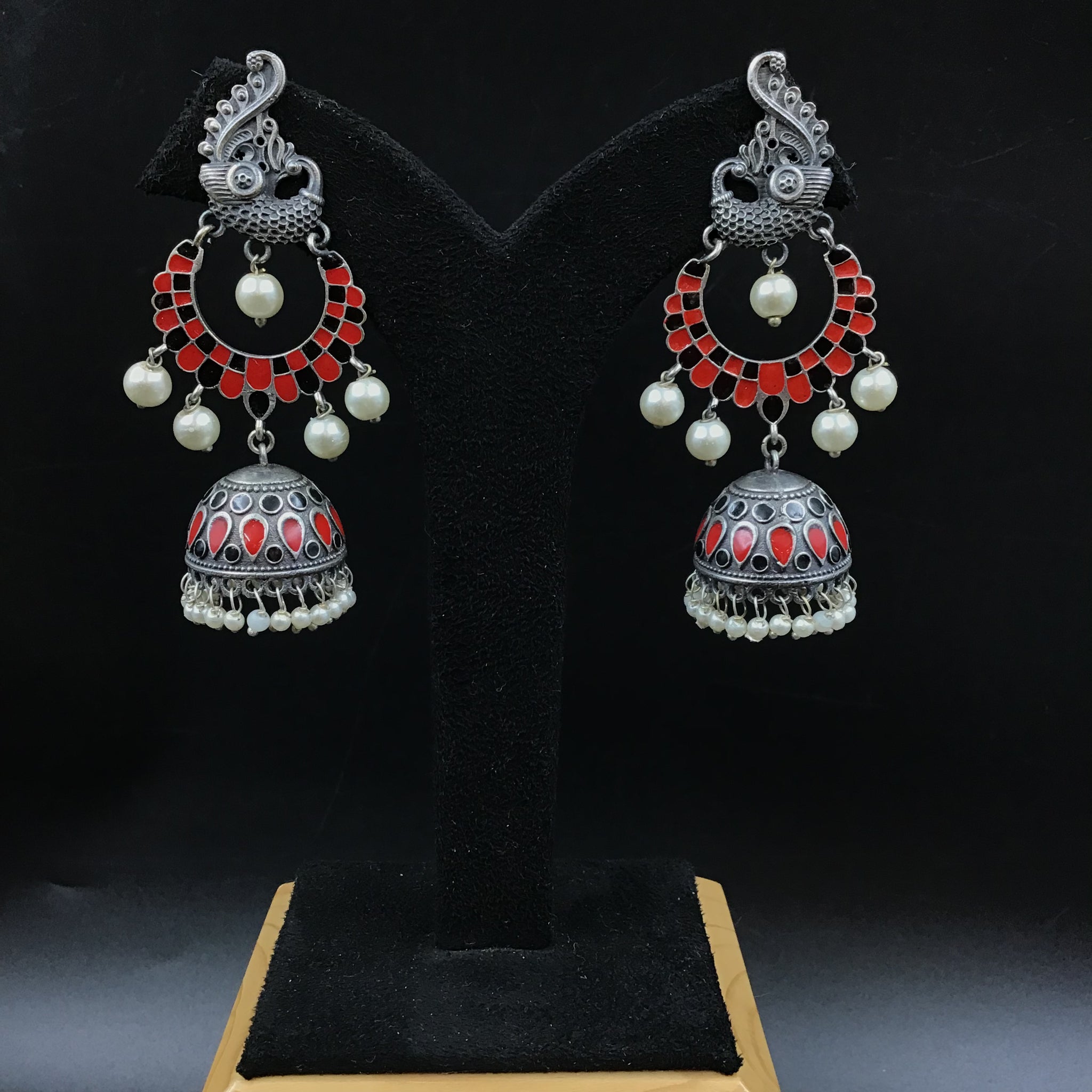 Red Black Oxidized Earring - Dazzles Jewellery