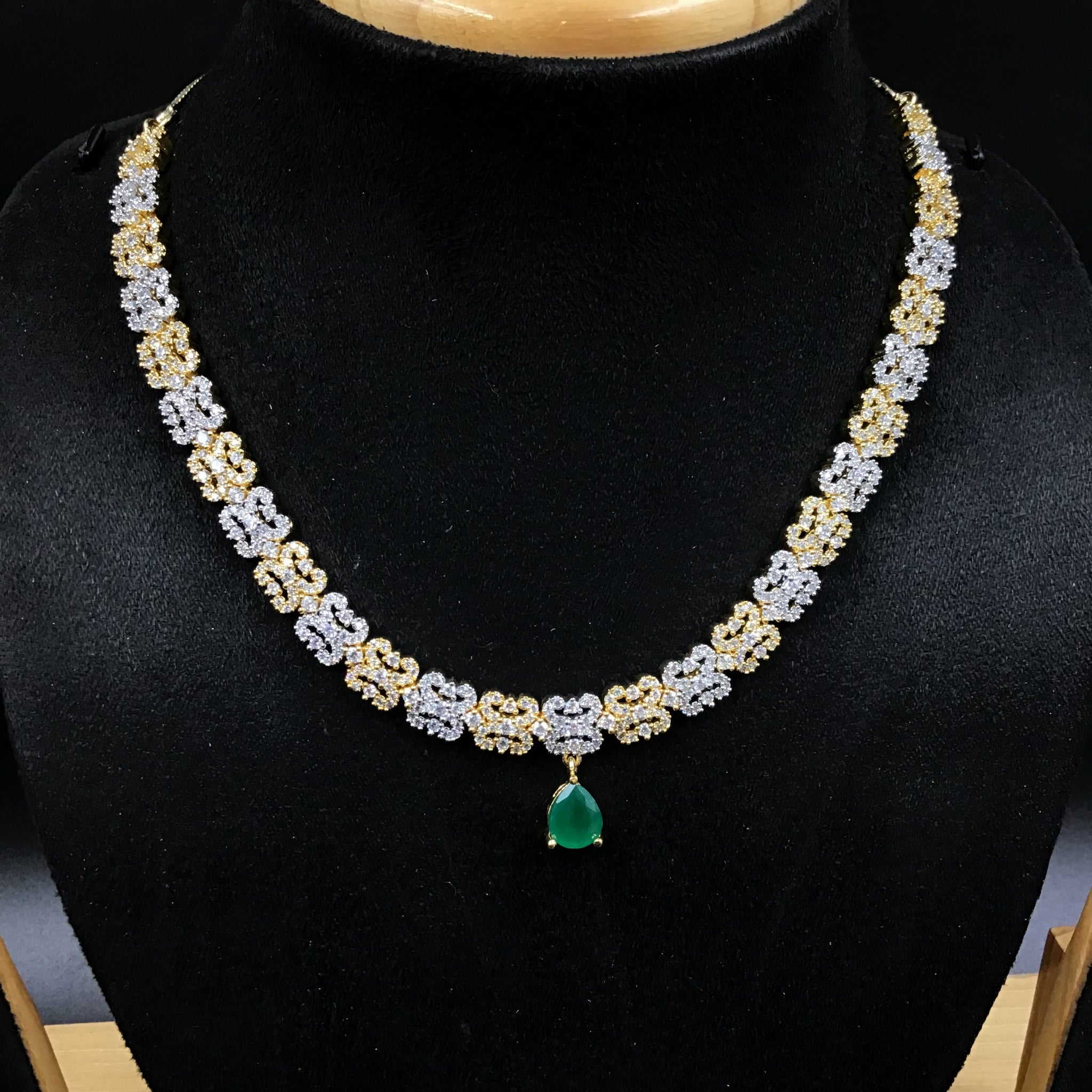 Green Zircon/AD Necklace Set 7608-1187 - Dazzles Jewellery