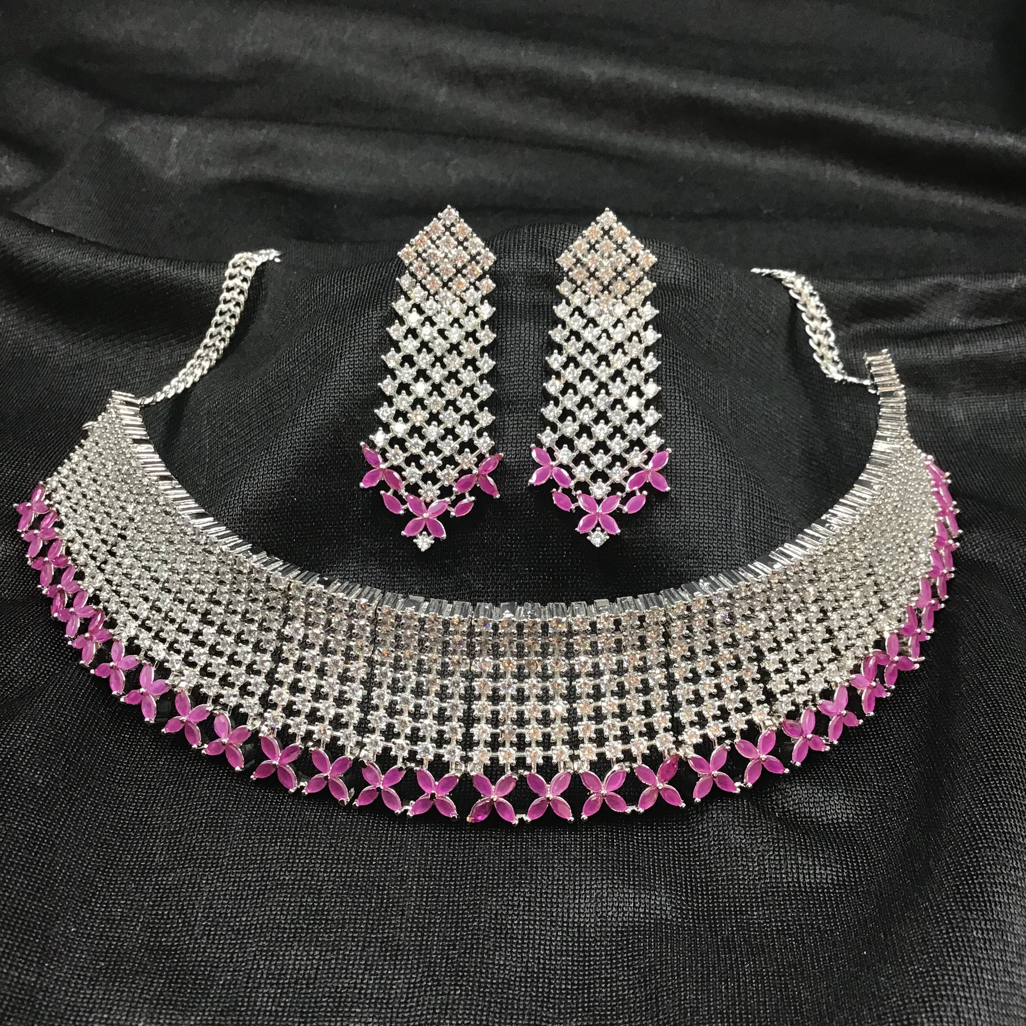 Choker Zircon/AD Necklace Set 3164-11 - Dazzles Jewellery