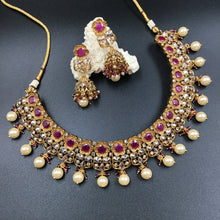 Round Neck Gold Plated Necklace Set 12947-28 - Dazzles Jewellery