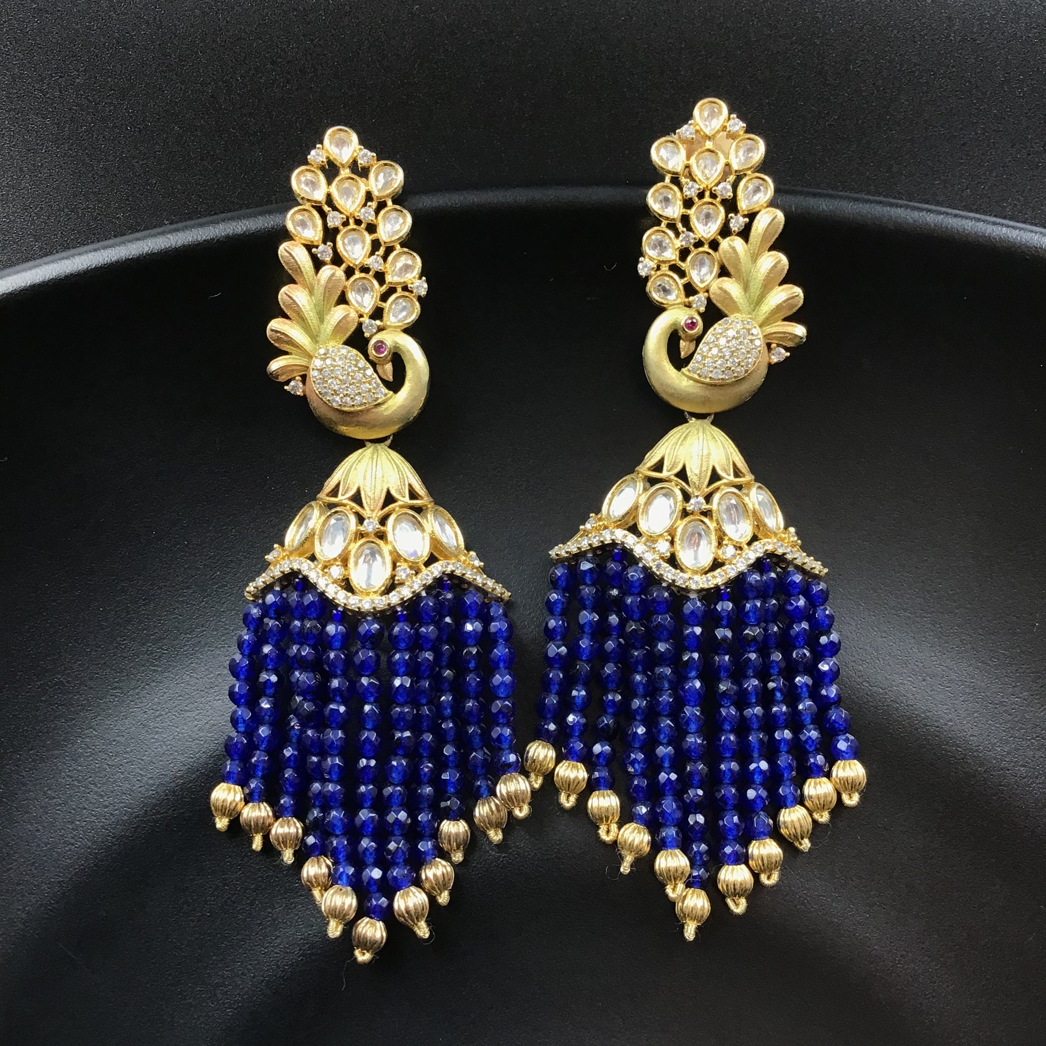 Blue Zircon/AD Long Earring 1330-5395 - Dazzles Jewellery