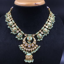 Designer kundan necklace set with meenakari work and paired jhumki - Dazzles Jewellery