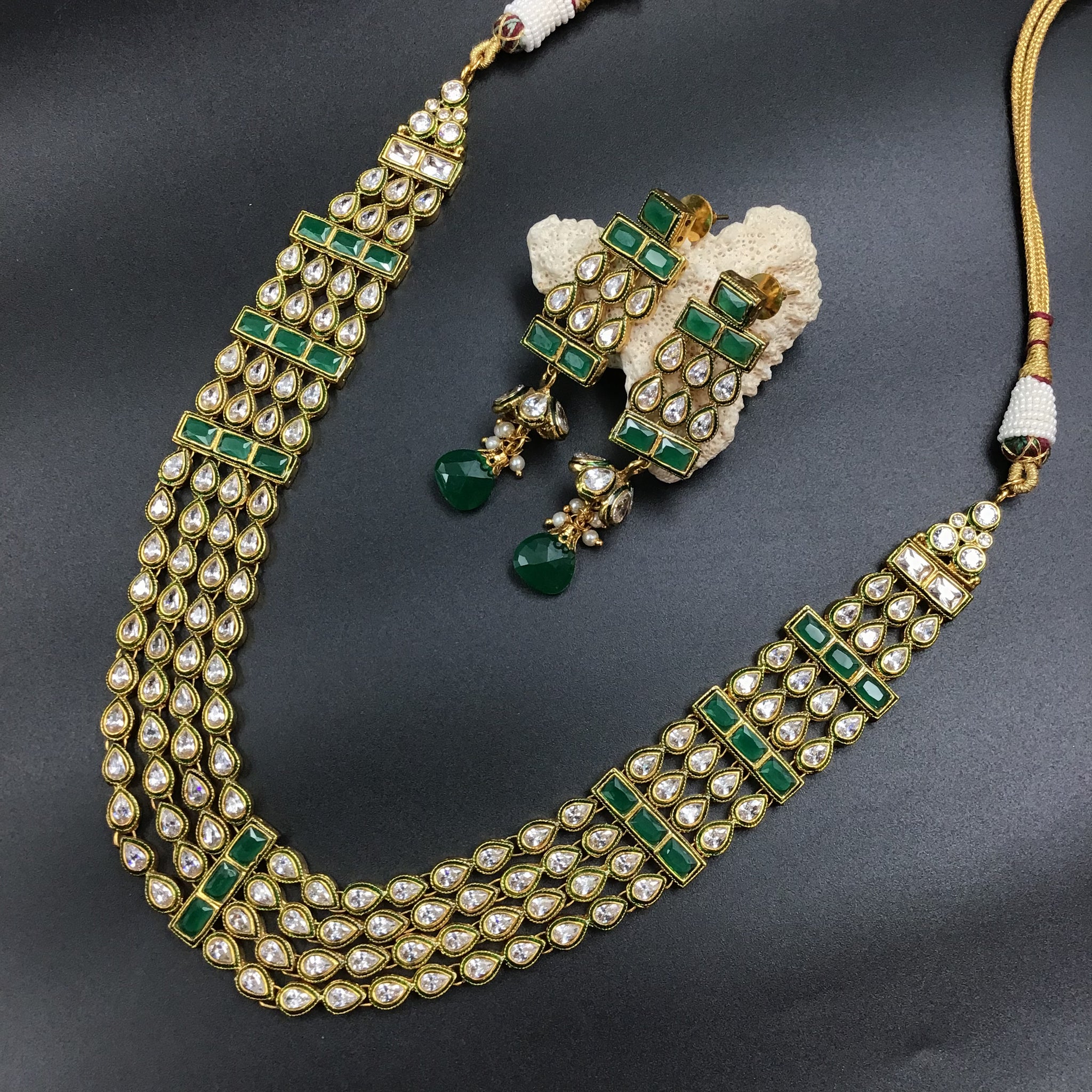 Green Polki Necklace Set 10370-5943 - Dazzles Jewellery