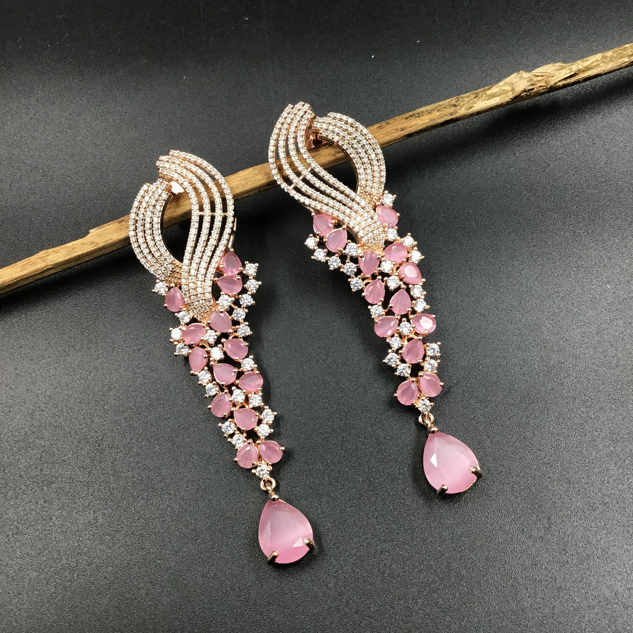 Pink Zircon/AD Earring 9845-4977 - Dazzles Jewellery