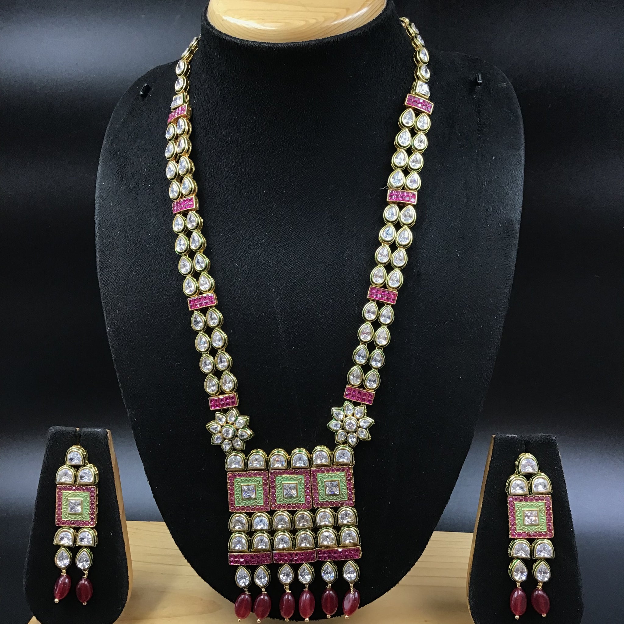 Long  Polki Necklace Set 4887-21 - Dazzles Jewellery
