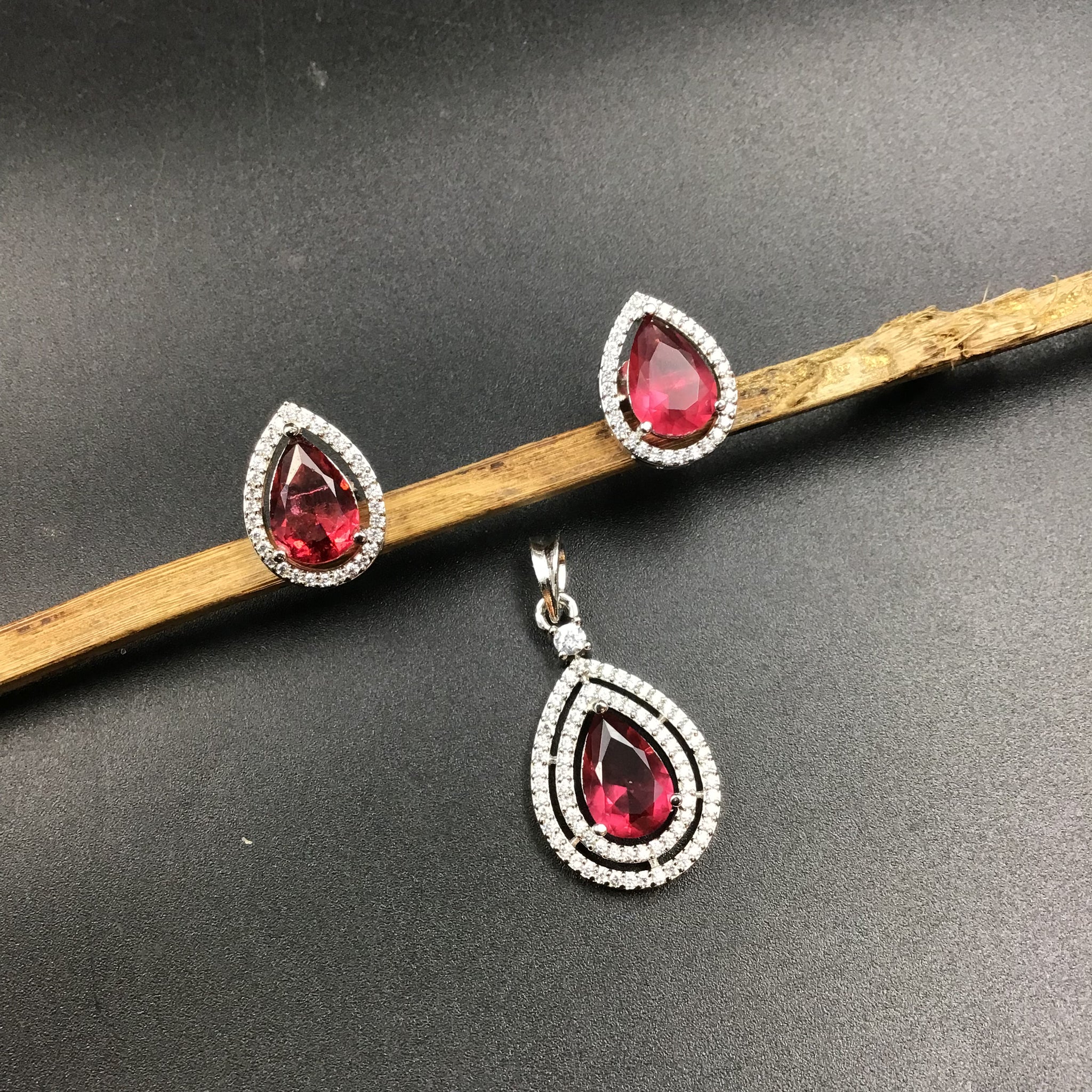 Ruby Zircon/AD Pendant Set   19378-6560 - Dazzles Jewellery