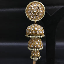 Three Layer White Kundan Long Jhumki with Round Tops 9344-4126 - Dazzles Jewellery