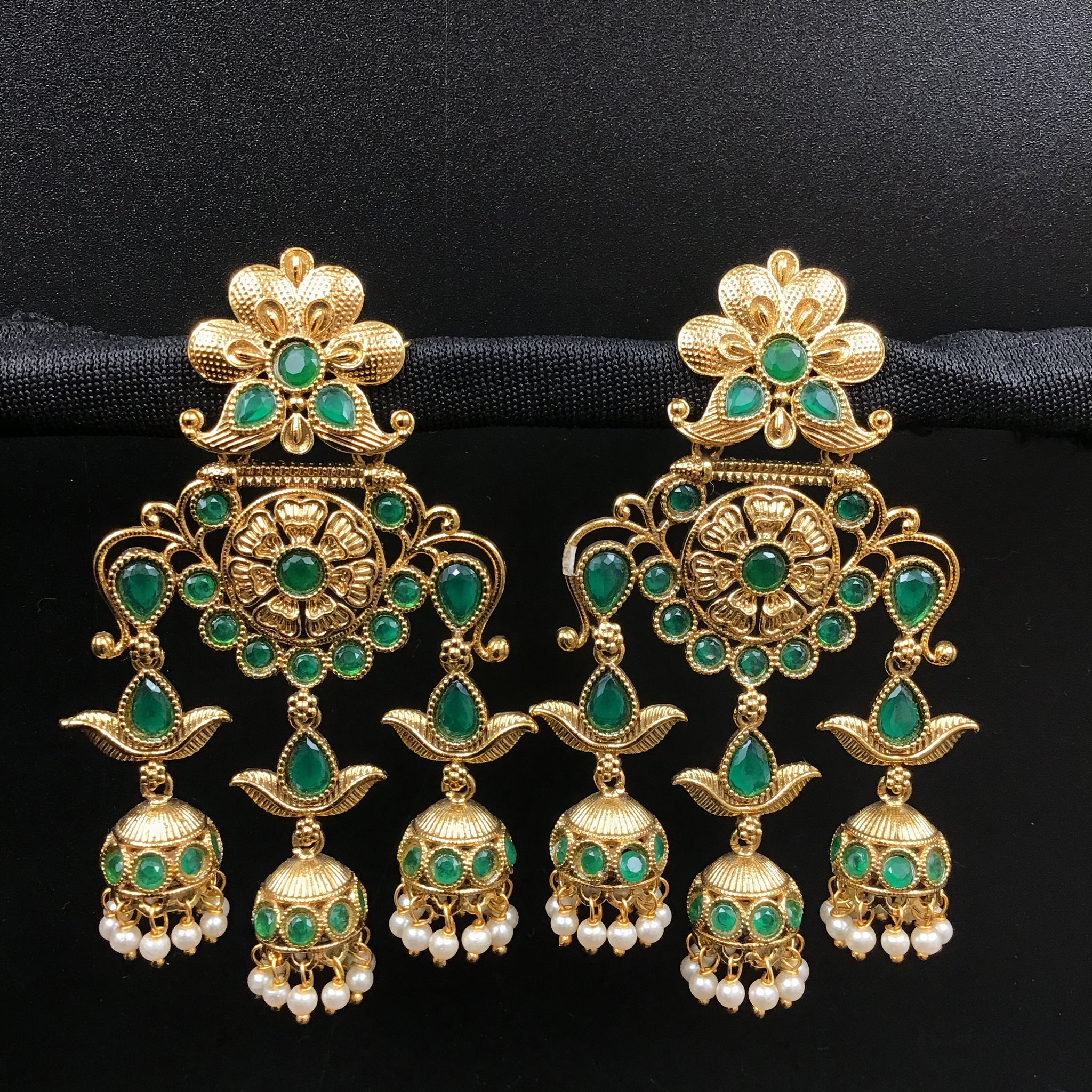 Green Color Gold Polish Stylish Earring 2815-6880 - Dazzles Jewellery