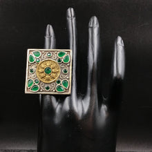 Oxidized Cocktail Adjustable Green Ring 4434-8499 - Dazzles Jewellery