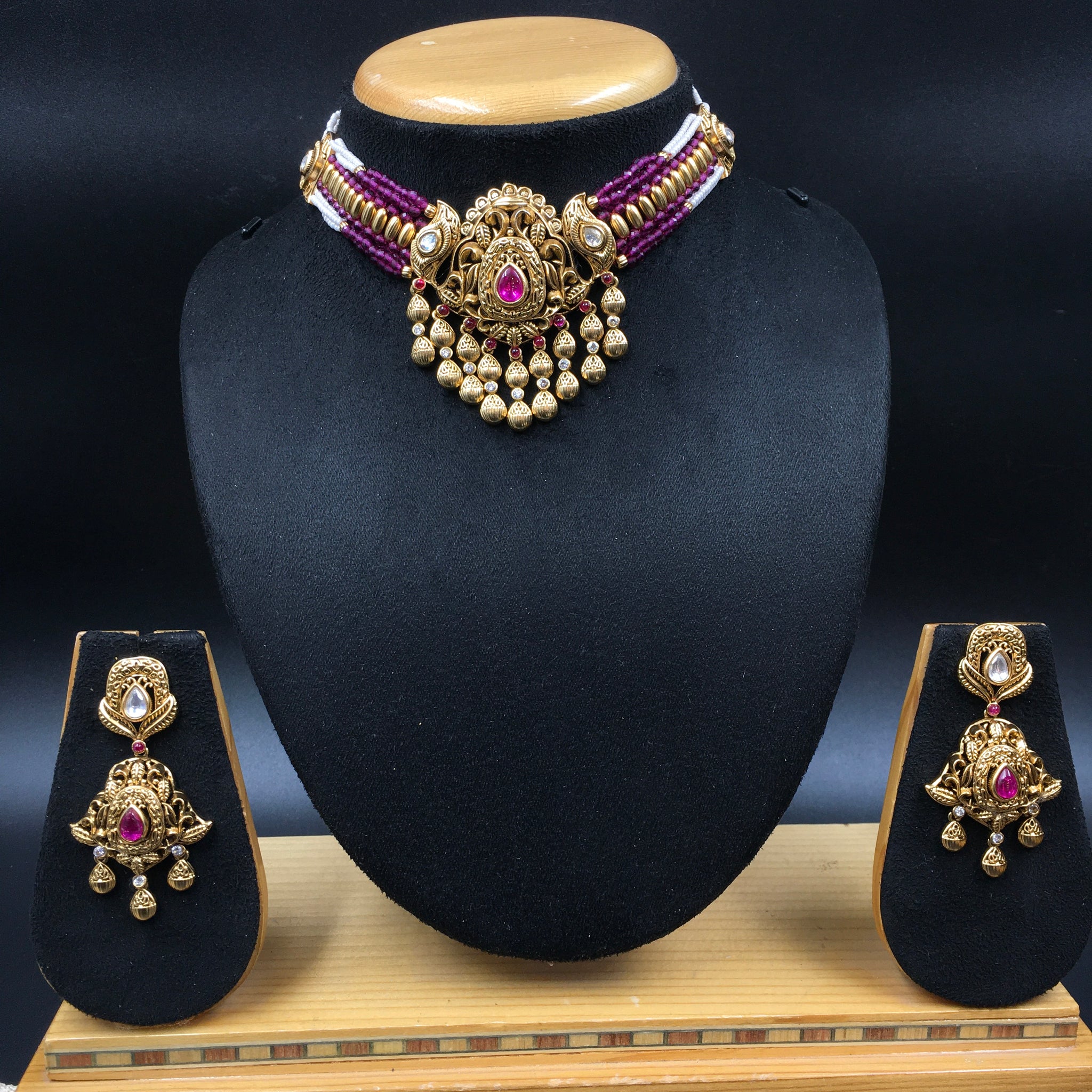 Choker Antique Necklace Set 3568-28 - Dazzles Jewellery