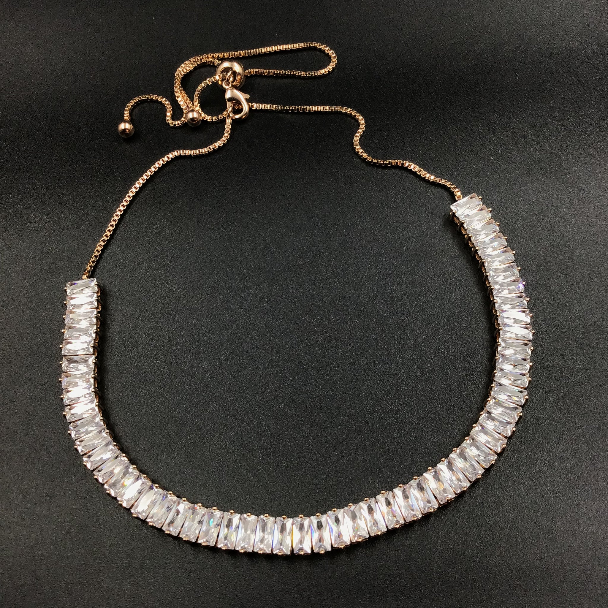 Rose Gold Zircon/AD Necklace Set - Dazzles Jewellery