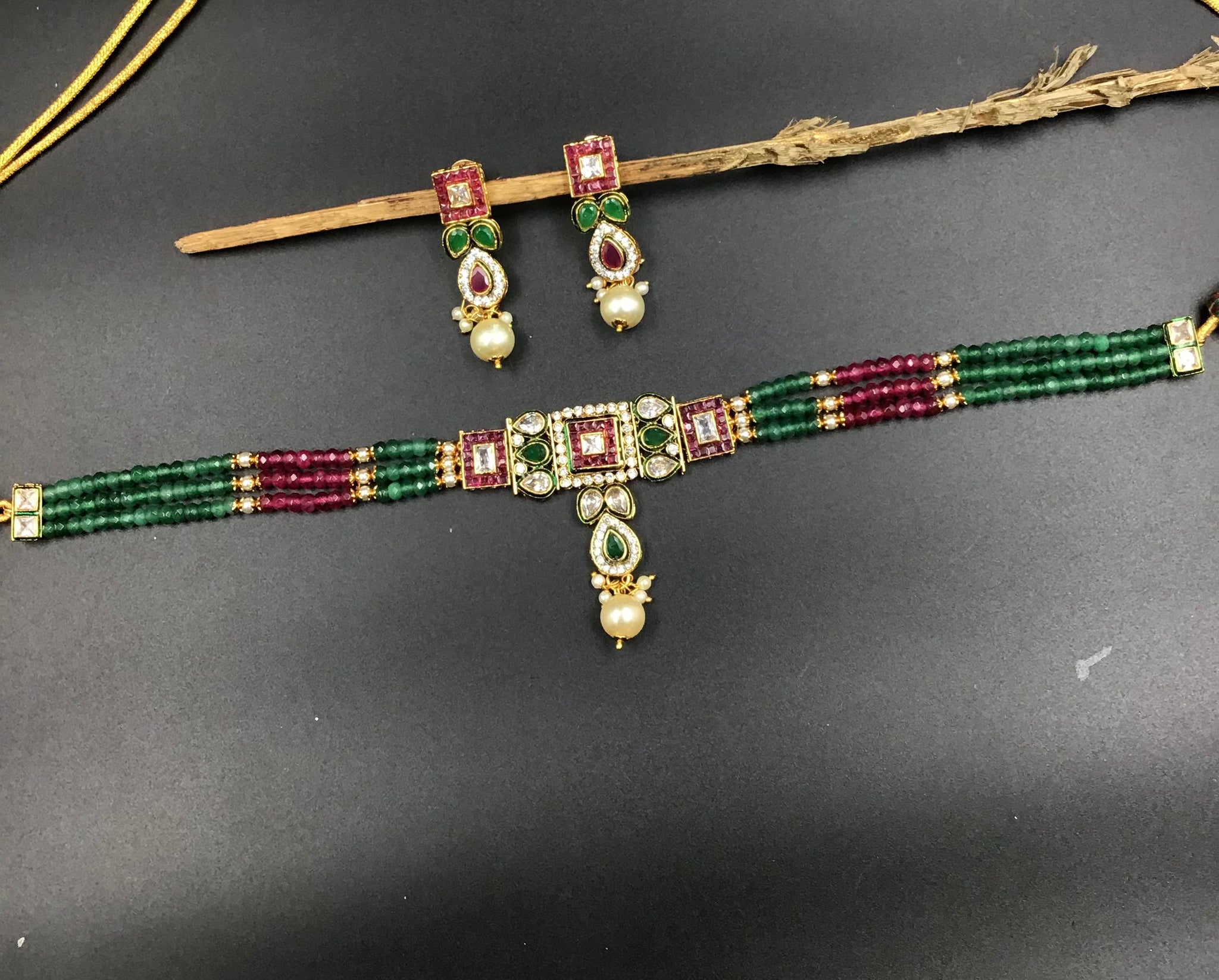 Choker Polki Necklace Set 5763-21 - Dazzles Jewellery