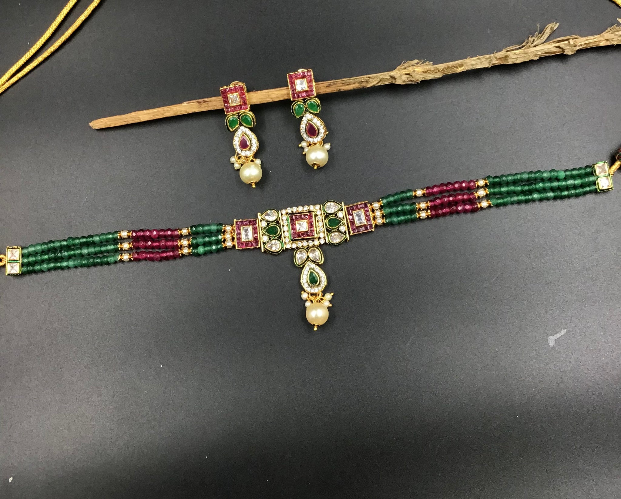 Choker Polki Necklace Set 5763-21 - Dazzles Jewellery