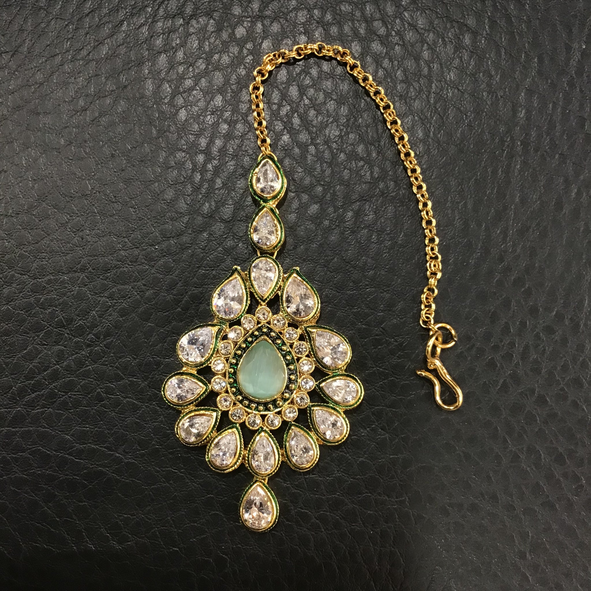 Mint Green Maang Tikka - Dazzles Jewellery
