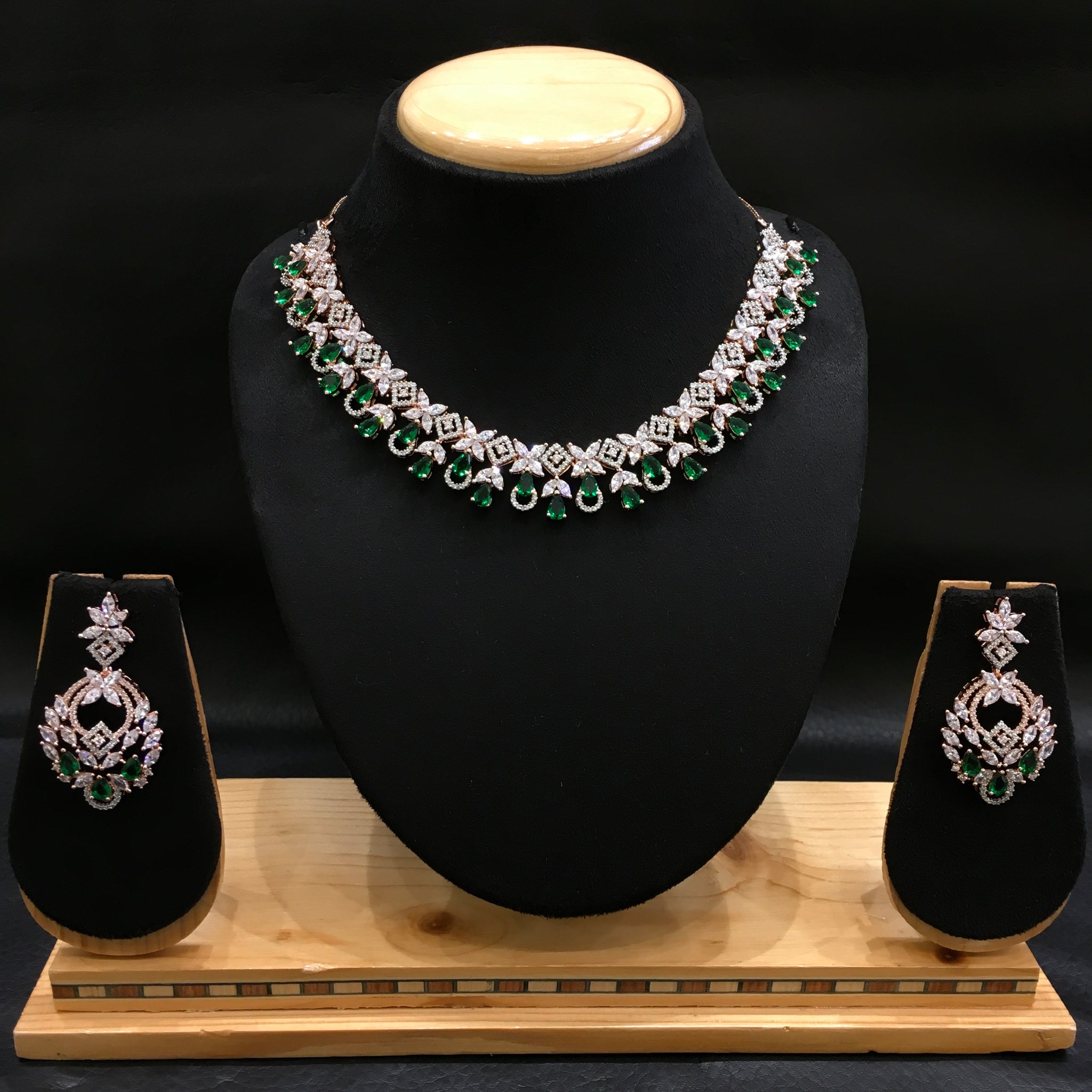 Round Neck Zircon/AD Necklace Set 4160-69 - Dazzles Jewellery