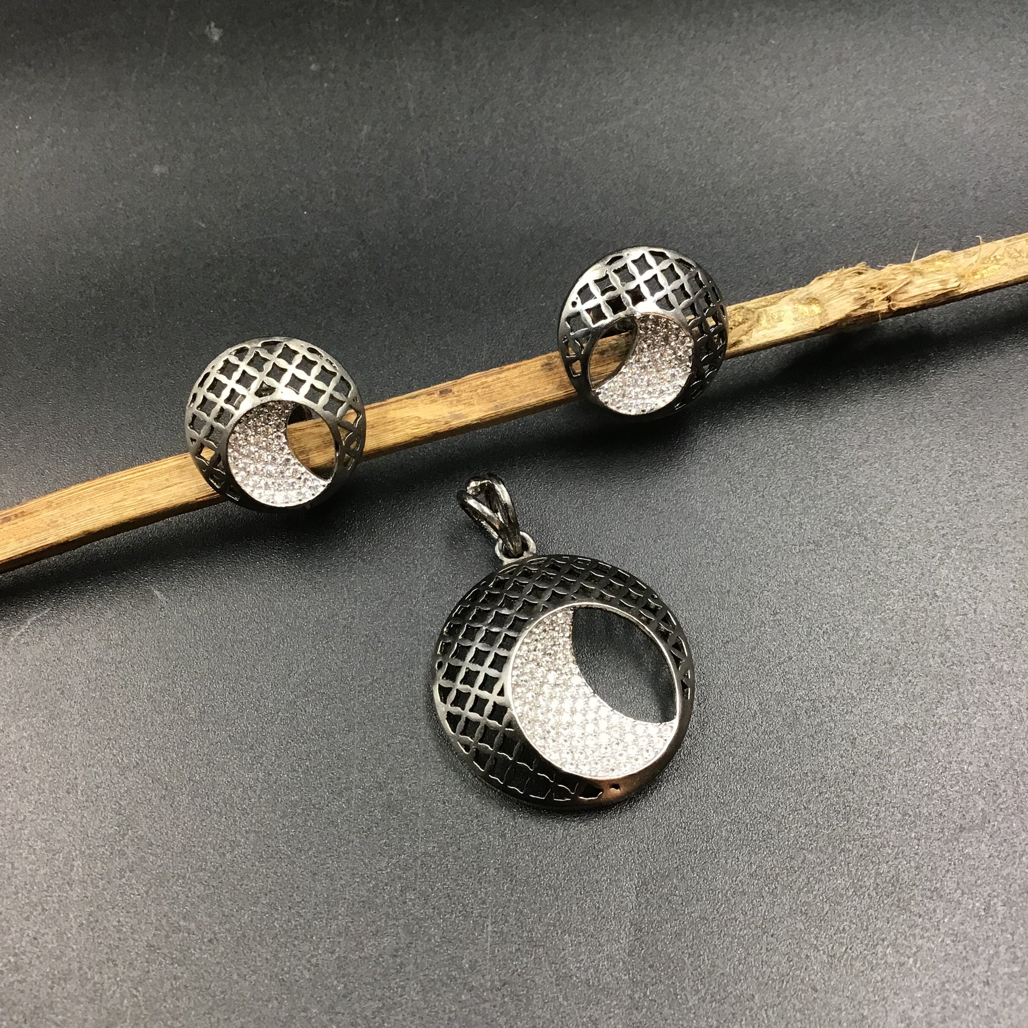 Black Zircon/AD Pendant Set 16377-3524 - Dazzles Jewellery