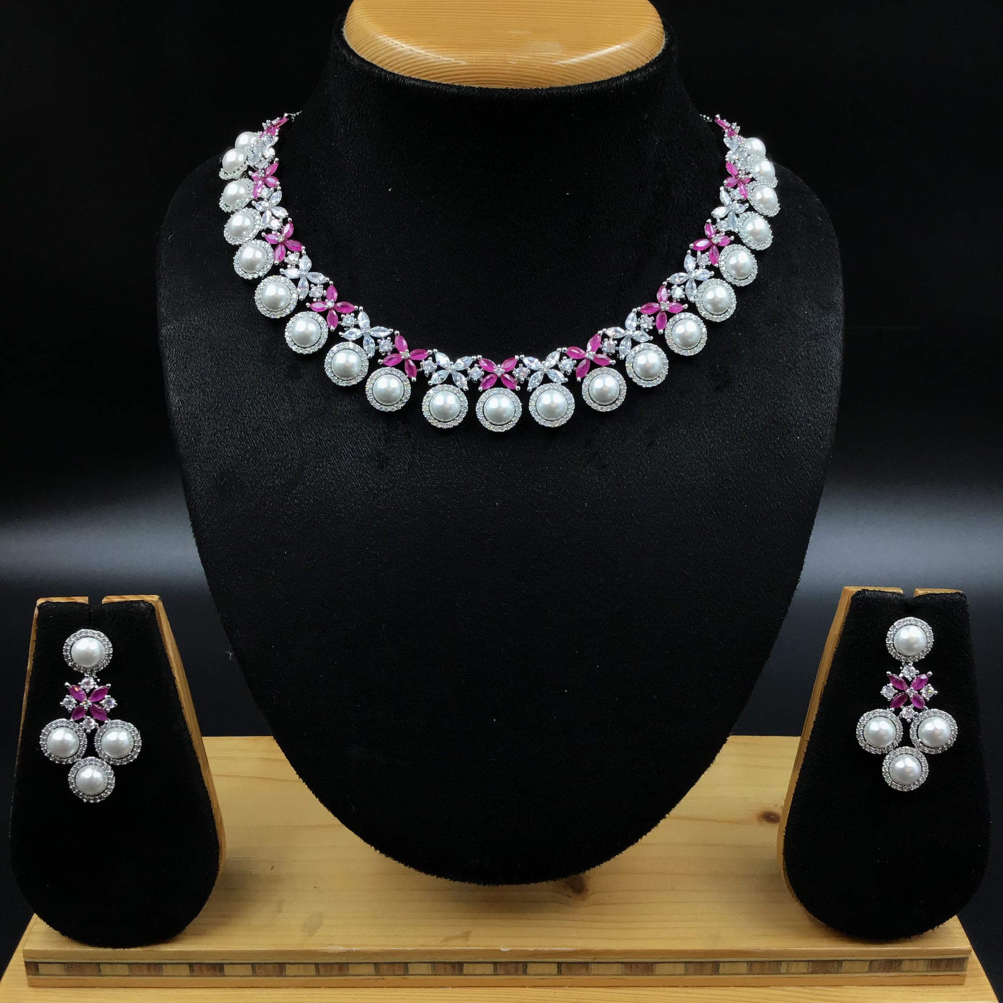 Round Neck Zircon/AD Necklace Set 6012-68 - Dazzles Jewellery