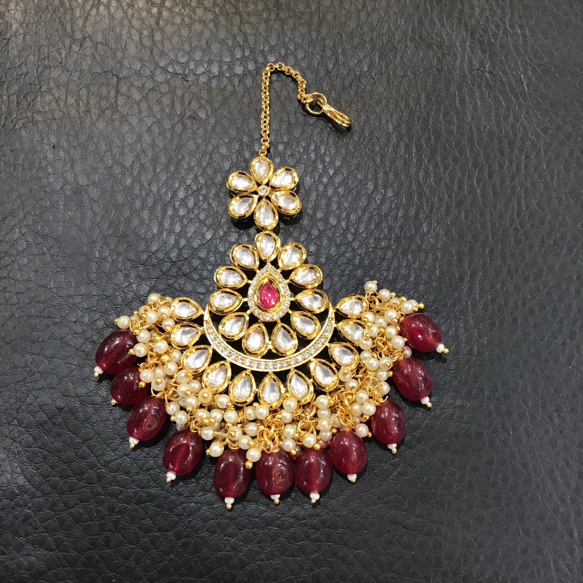 Kundan Ruby Maang Tikka 18987-6169 - Dazzles Jewellery