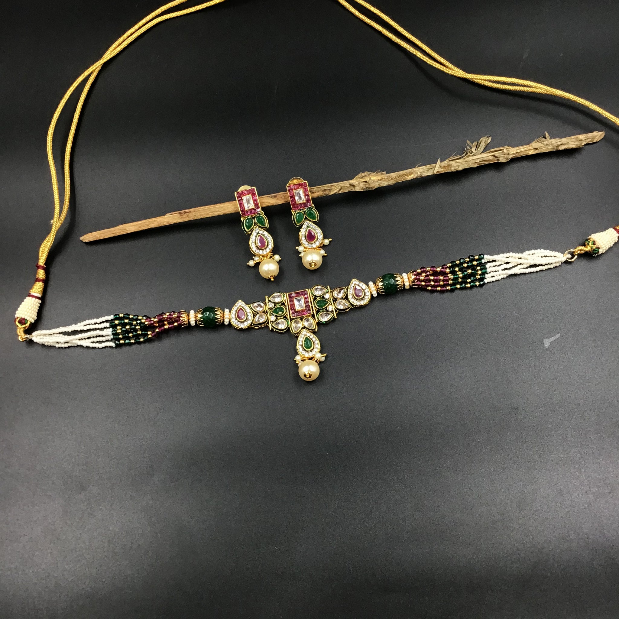 Choker Polki Necklace Set 5762-21 - Dazzles Jewellery