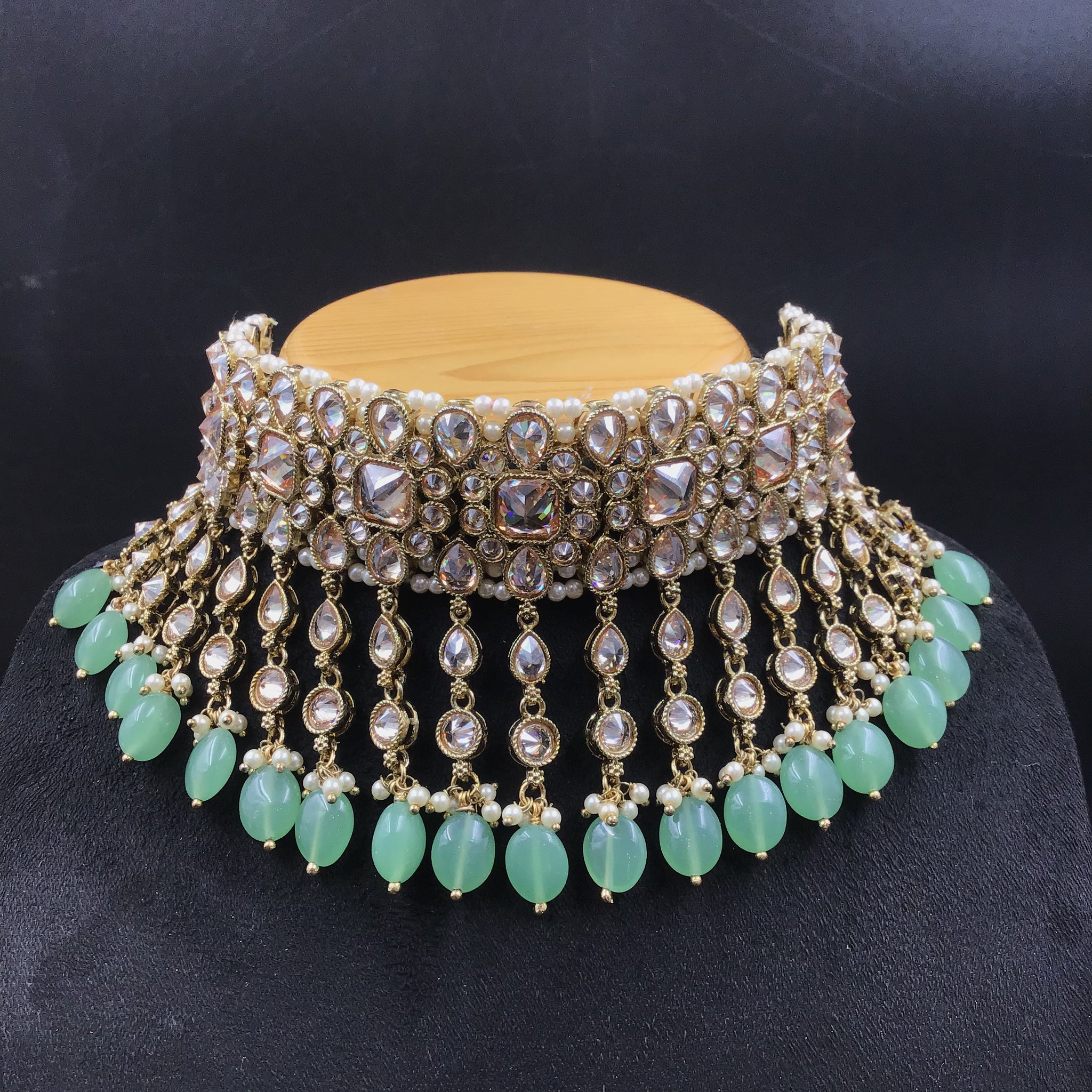Mint Green Antique Necklace Set - Dazzles Jewellery