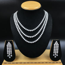 Three Line Silver Zircon/AD Necklace Set 7609-1189 - Dazzles Jewellery