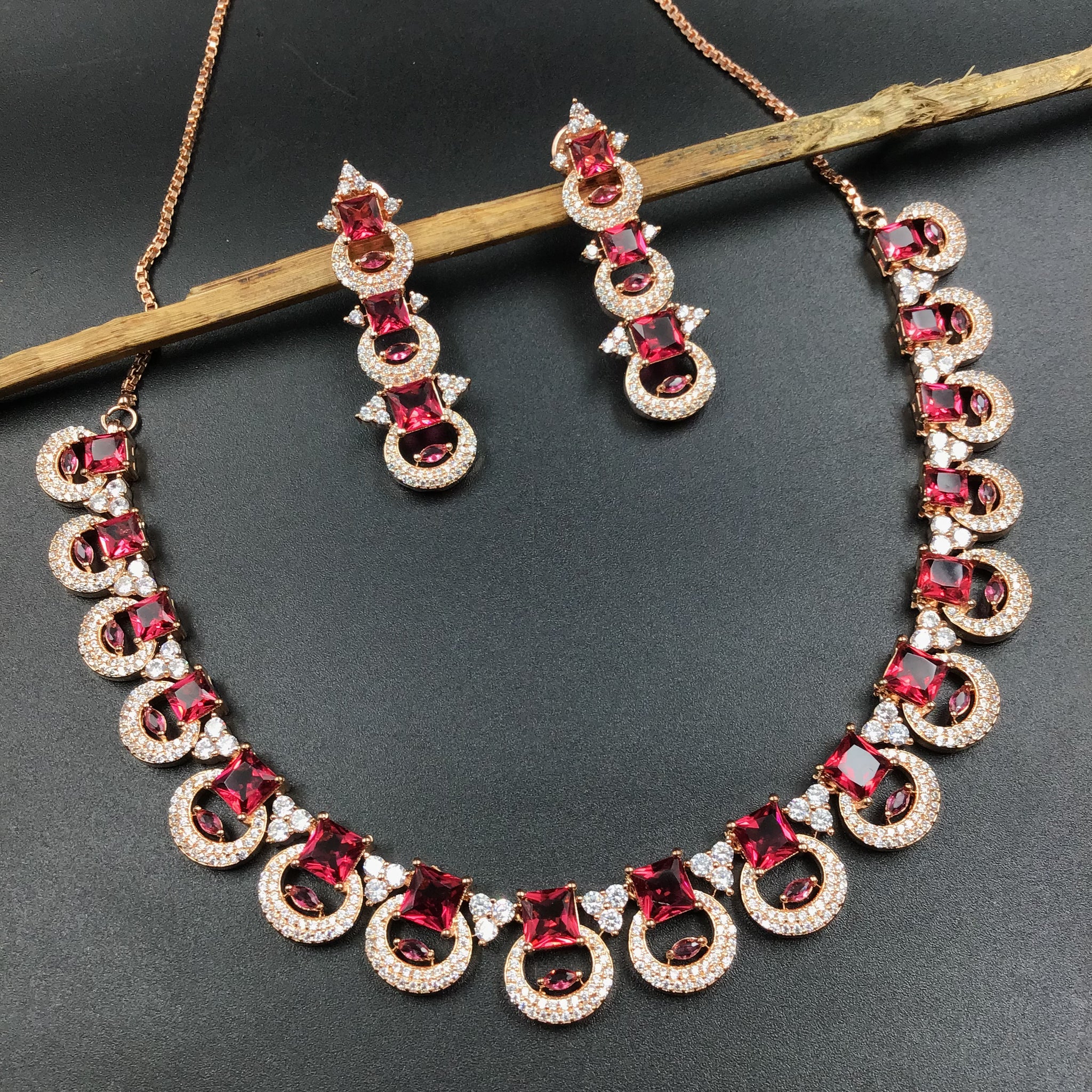 Ruby Zircon/AD Necklace Set - Dazzles Jewellery