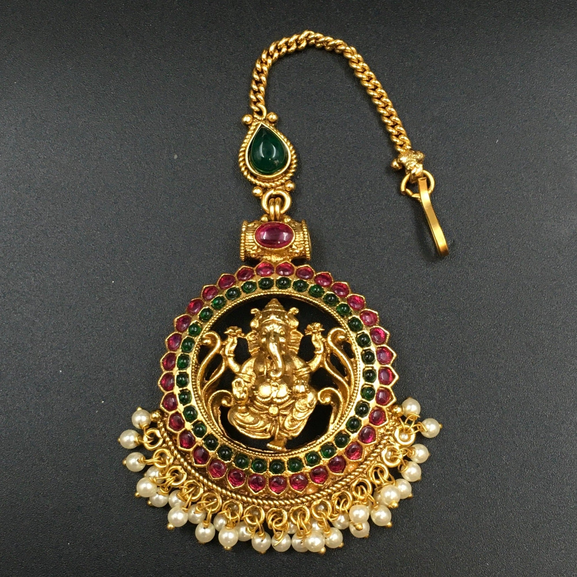 Antique Gold Polish Maang Tikka 3814-28 - Dazzles Jewellery